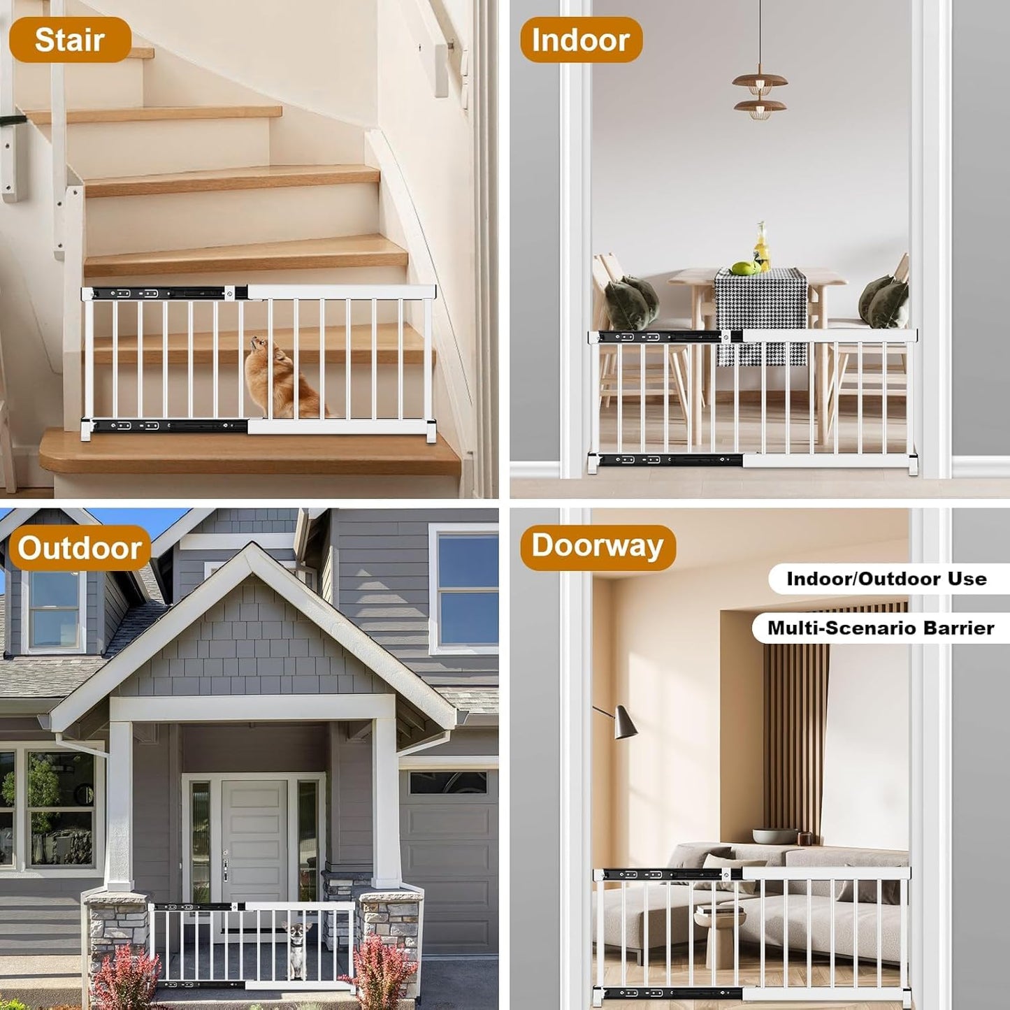 White Metal Dog Gate for Small Dogs - 13.3" Short Freestanding Puppy Gate with Retractable Sliding Rail, No Installation, Indoor/Outdoor Use, Foldable & Portable Pet Barrier