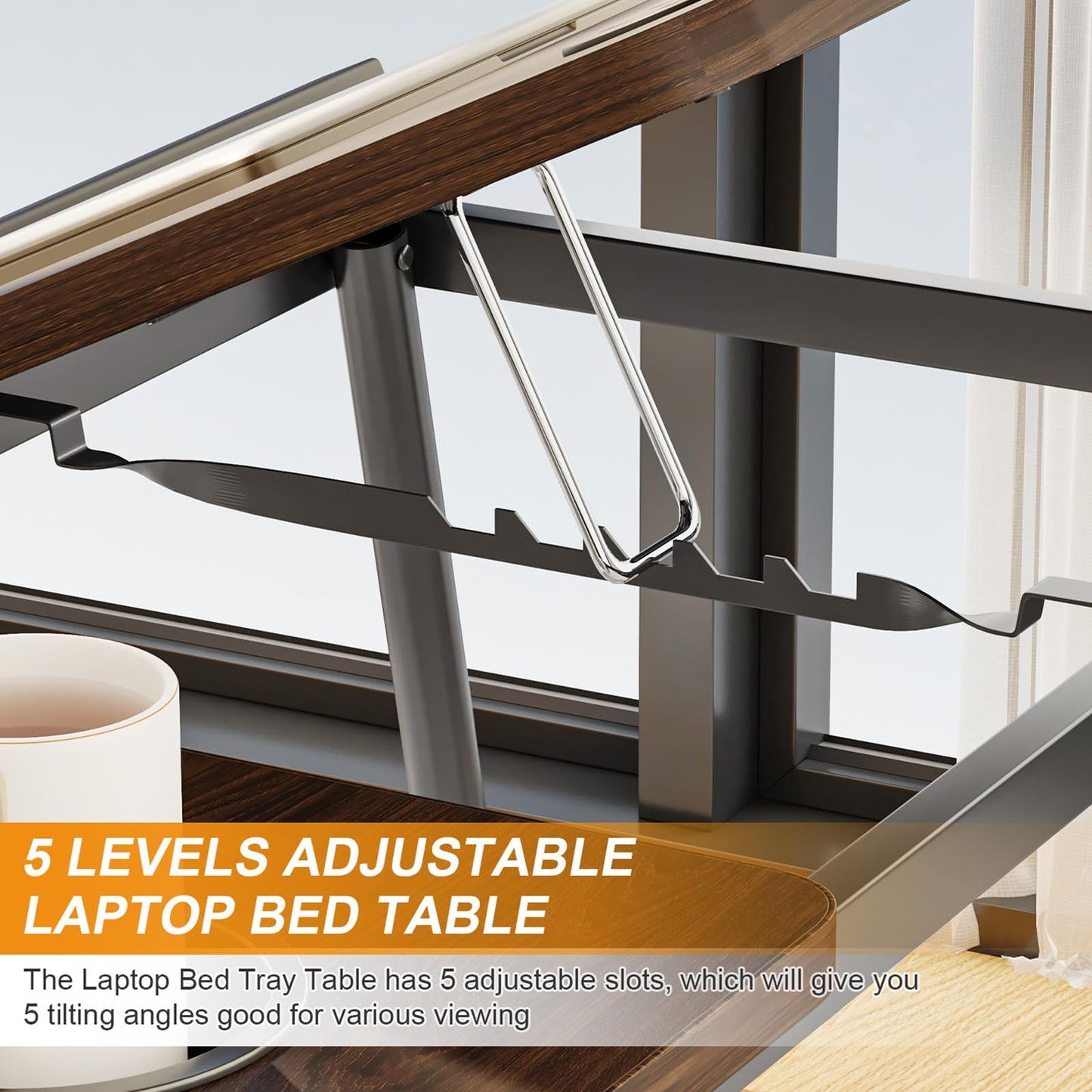 Laptop Desk for Bed, Adjustable Laptop Table with 5 Adjustable Angles, Portable Lap Tray Table with Cup Holder, Laptop Bed Desk Tray for Eating Working Writing (Brown)