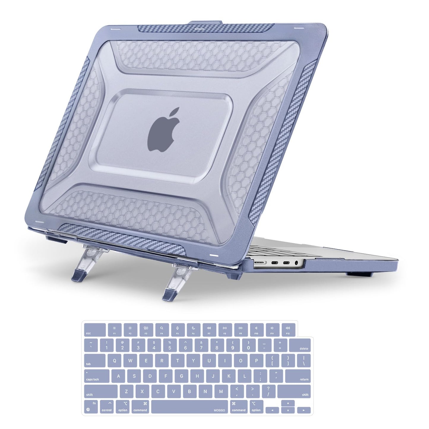 MOSISO Compatible with MacBook Pro 14 inch Case M5 M4 M3 M2 M1 2026-2021 A3427 A3426 A3434 A3112 A3185 A3401 A2918 A2992 A2779 A2442,2 in 1 Honeycomb TPU Bumper Case with Fold Kickstand, Lavender Gray