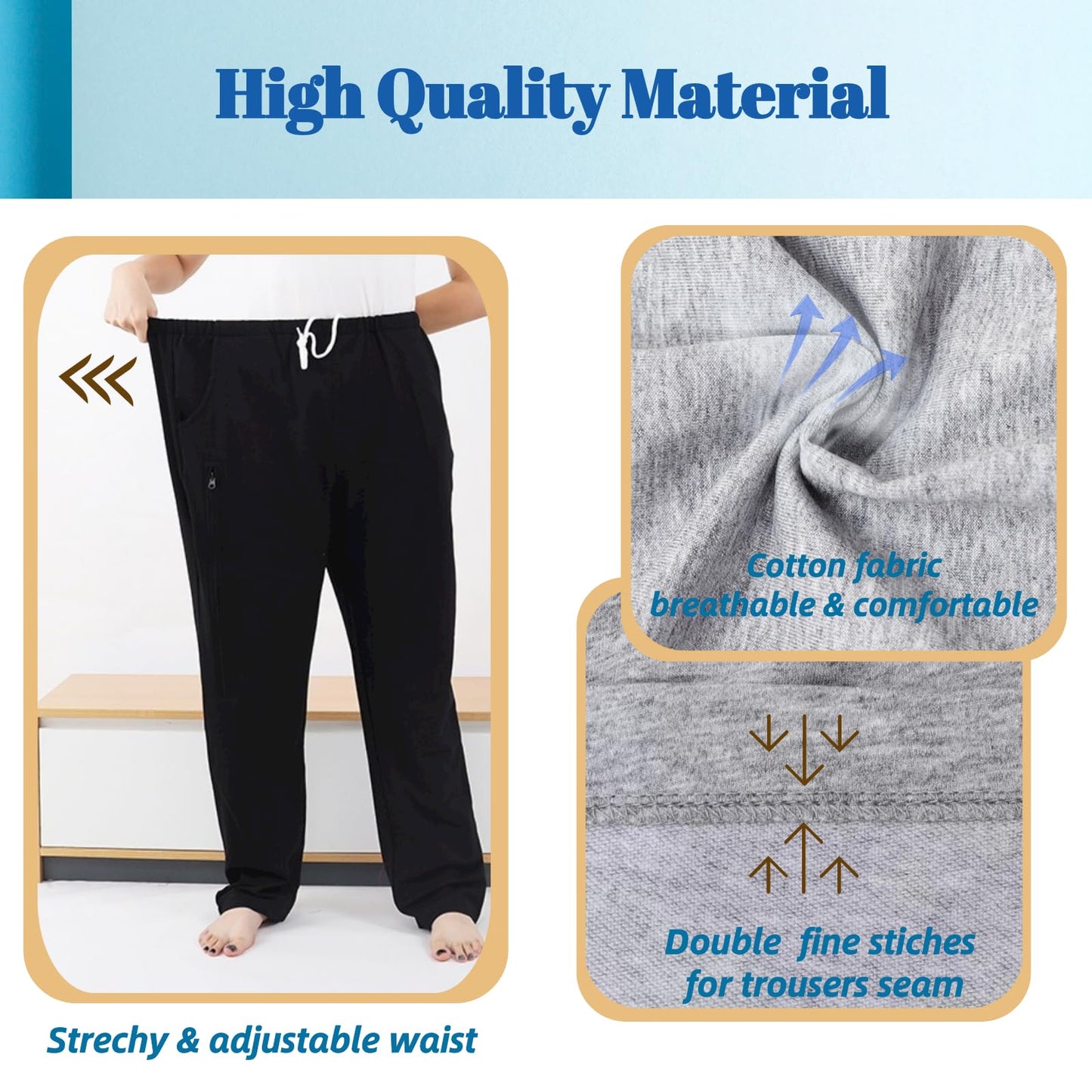 Catheter Leg Bag Pants, Urine Bag Holder Pants for Men/Women, Double Zippered Pockets Holding two 2000ml Catheter Bags for Nephrostomy, Cystostomy, Foley (L, Grey)