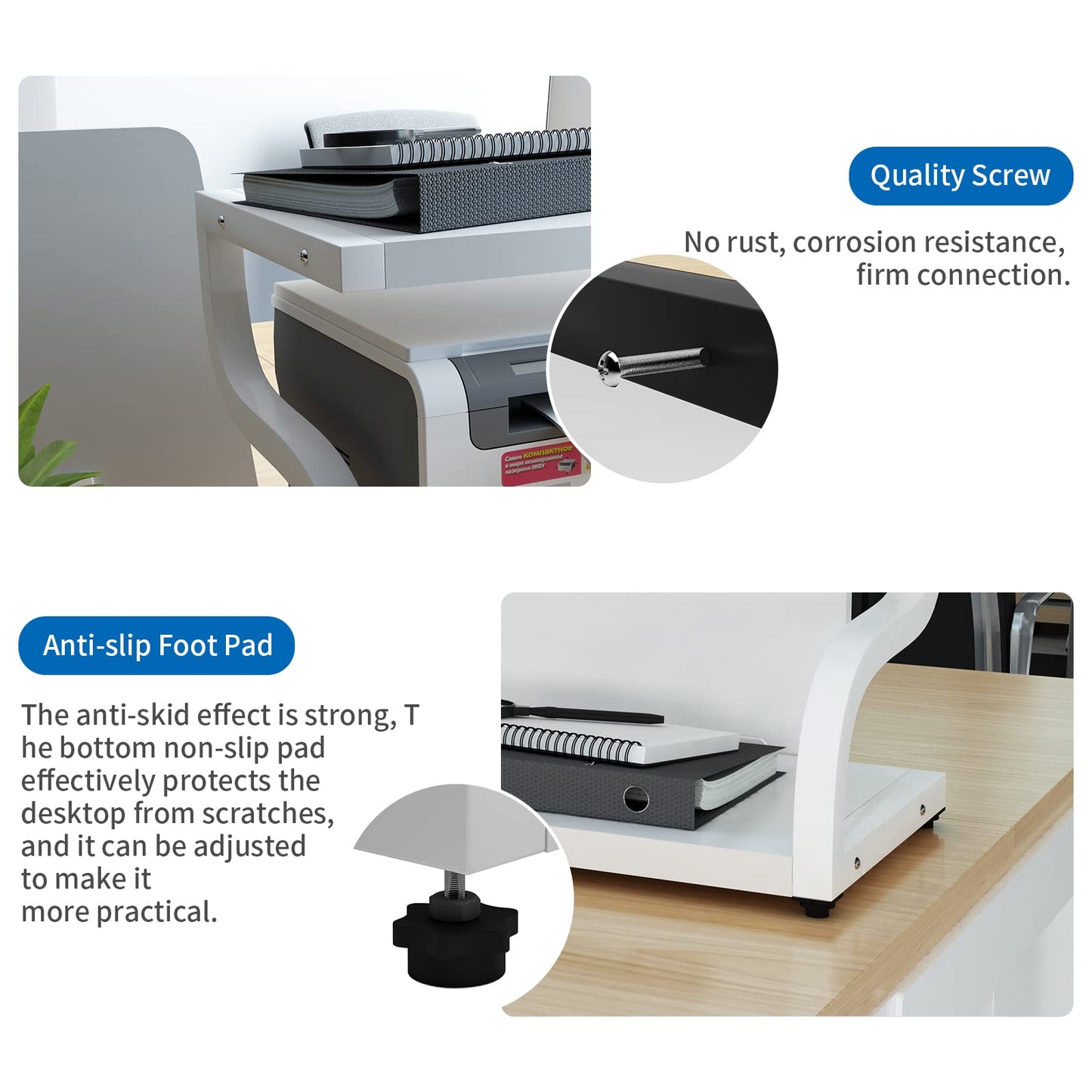 PUNCIA 2 Tier Wood Printer Stand with Storage Heavy Duty Desktop Shelf - Modern Minimalist Style Fits Laser Printers Copiers Fax Machines, Organizer for Home Office Dorm Small Spaces