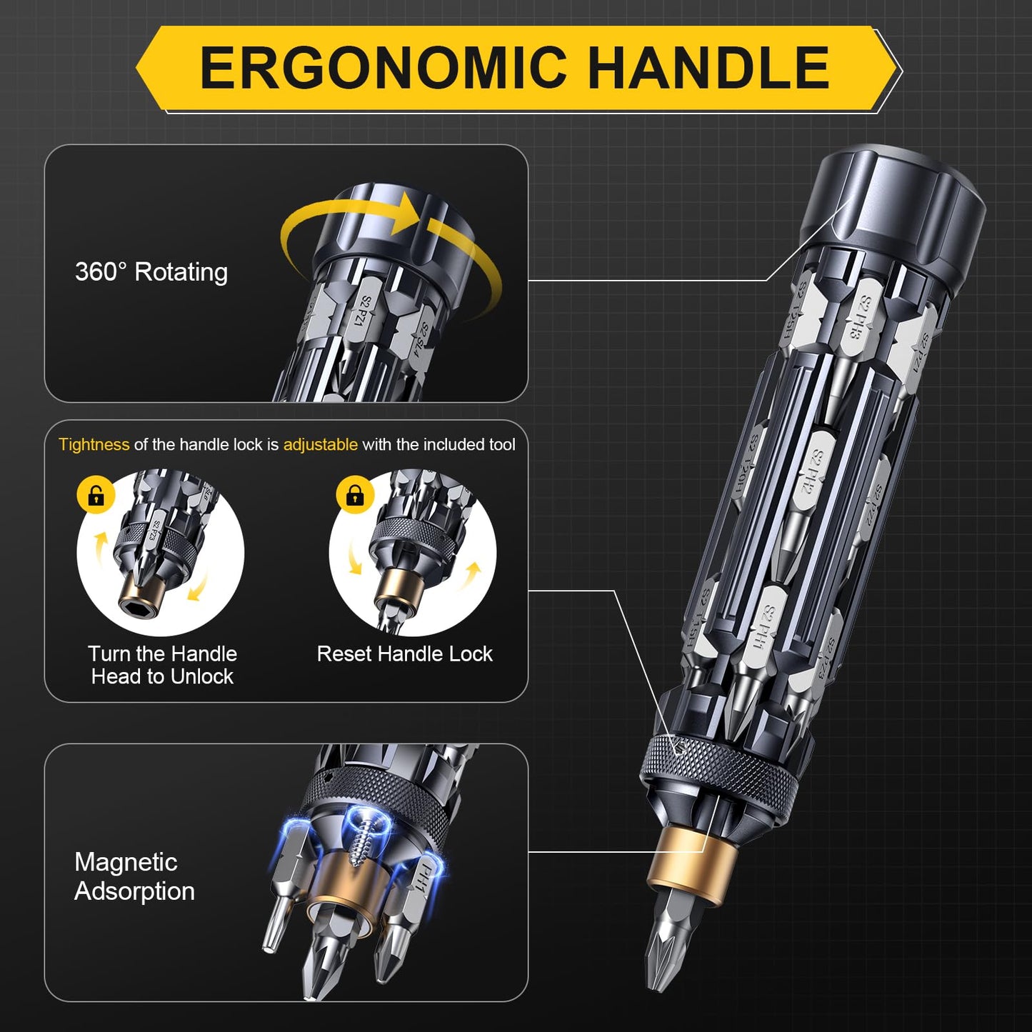 JOREST 19 in 1 EDC Multi Bit Screwdriver Set Tool All in One, Cool Tool Gifts for Men Dad Him, Magnetic Screw Driver with Torx Phillips Slotted, Pocket Repair Multitool Kit for Bike, Snowboard, Black