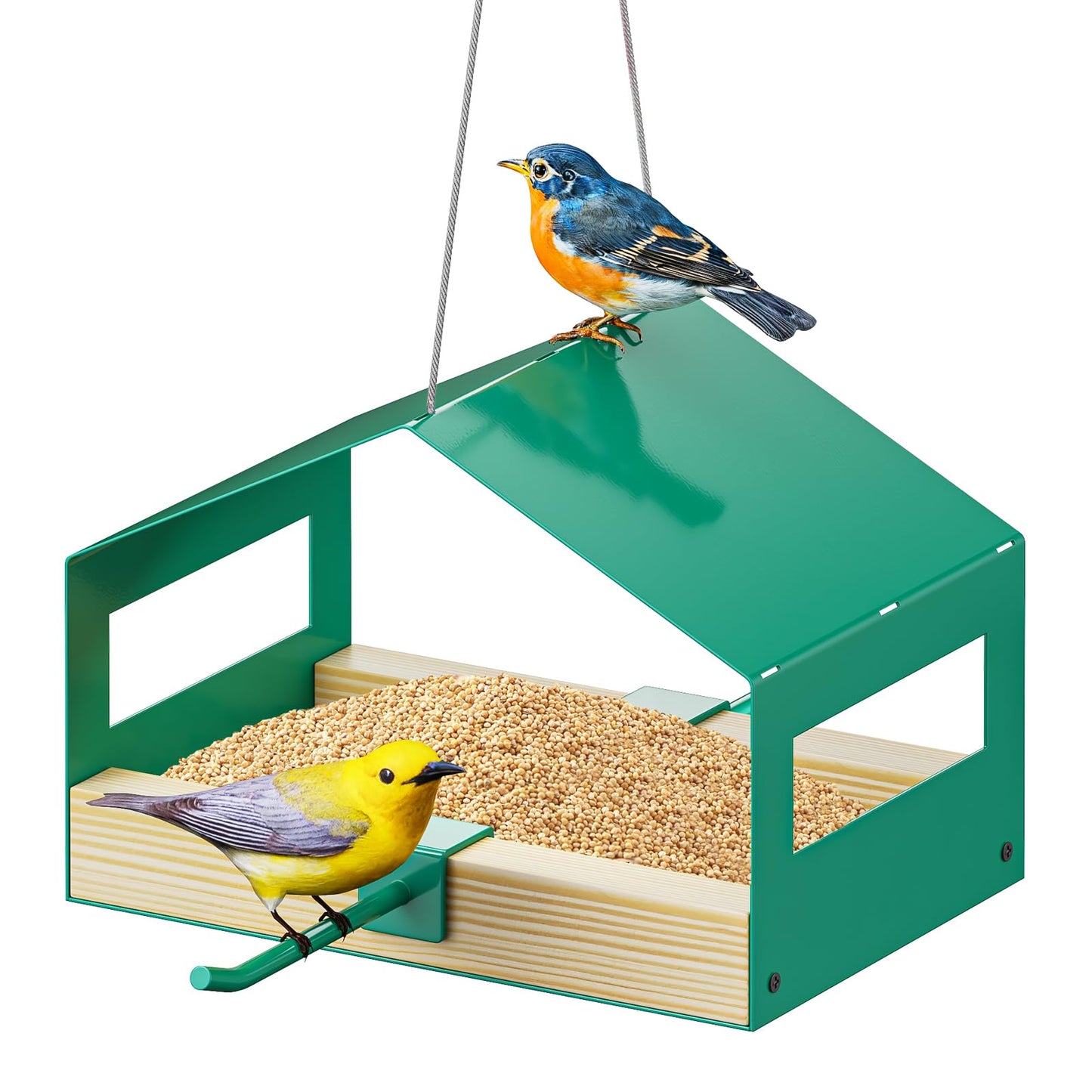 FANHAO Metal Bird Feeder for Outdoor Hanging, Wild Bird Feeder House with Rust-Resistant Mesh, Hanging Platform Bird House Feeder for Attracting Birds, Weatherproof, Easy to Clean & Refill