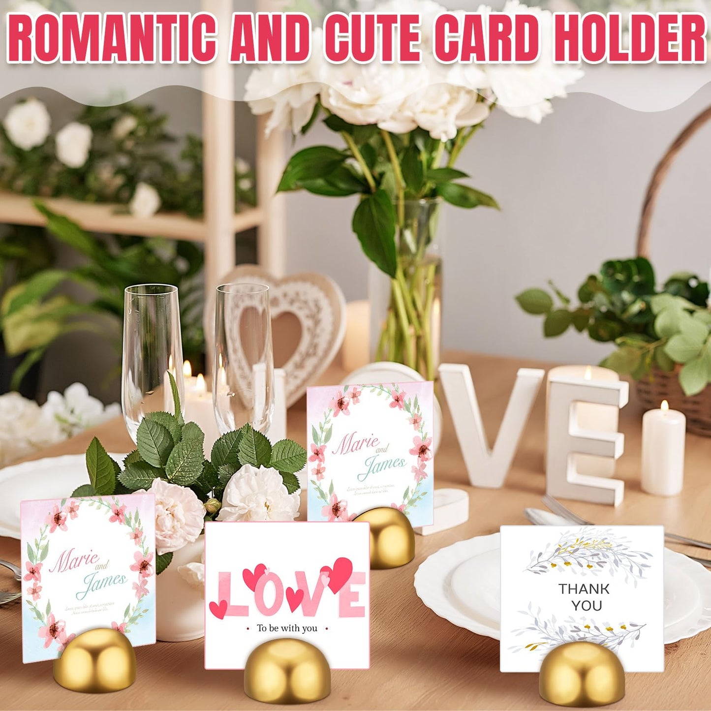 Geyoga 50 Pcs Table Number Holder Round Place Card Holders Wedding Table Number Stands Modern Place Card Stands Setting Clips for Funeral Wedding Reception Anniversary Birthday Party Banquet(Gold)