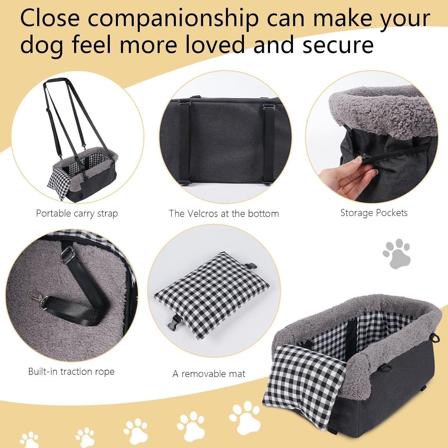 Console Small Dog Car Seat, Metal Frame Support Pet Car Seat, Soft Padded Upgraded Pet Portable Safety Booster Seat with Removable Headrest, Small Dog Car Console Safety Seat (Dark Gray)