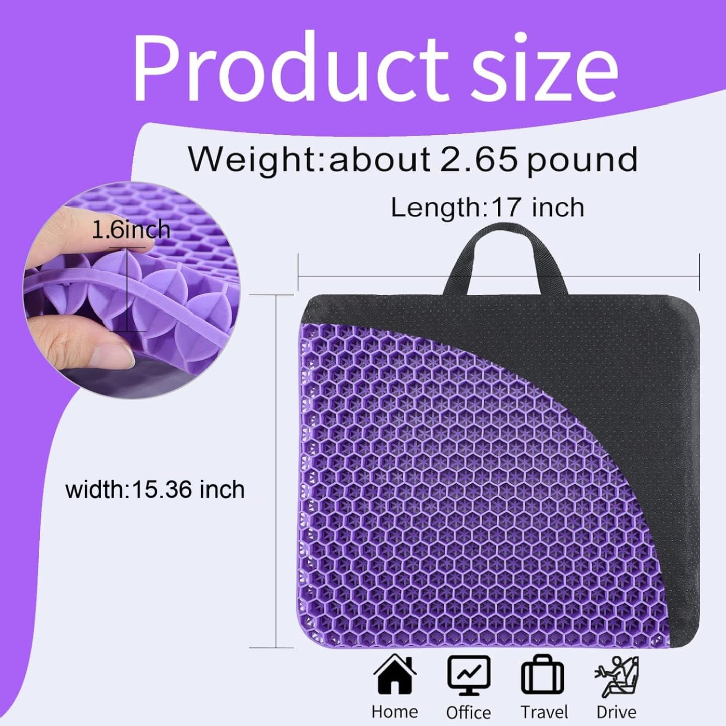 Gel Seat Cushions for Long Sitting,Double Thick Cooling Seat Pads for Buttocks Support Pressure Cushion with Non-Slip Cover, Chair Pads for Car Seat Driver, Office Desk,Wheelchair