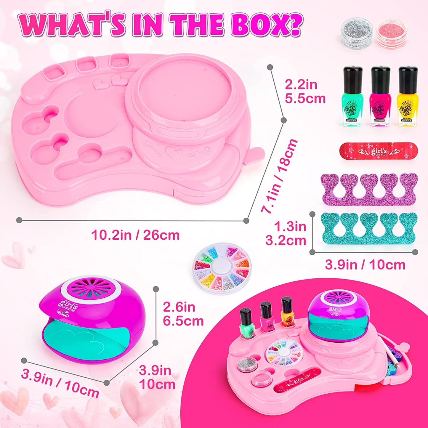 ZEAUBiM Nail Art Kit for Girls, Kids Nail Polish Play Set with Nail Dryer, Washable Make Up Sets for Girls, Nail Studio Decoration Birthday for Kids Age 6-12