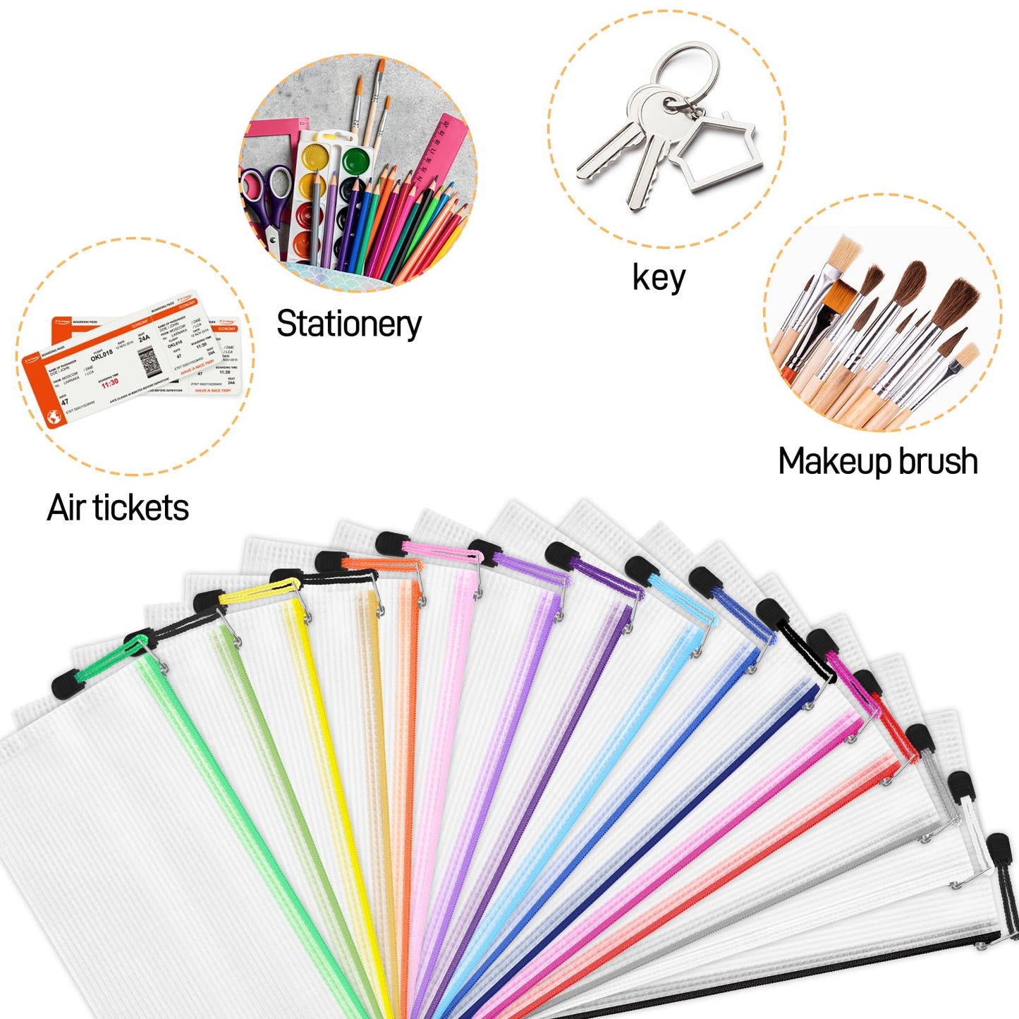 EOOUT 72pcs Pencil Pouches, Small Mesh Zipper Pouch, 16 Colors, 9.5x4.5 Inches for Bills, Cash, Cosmetics, Travel Storage, School and Office Supplies Organization