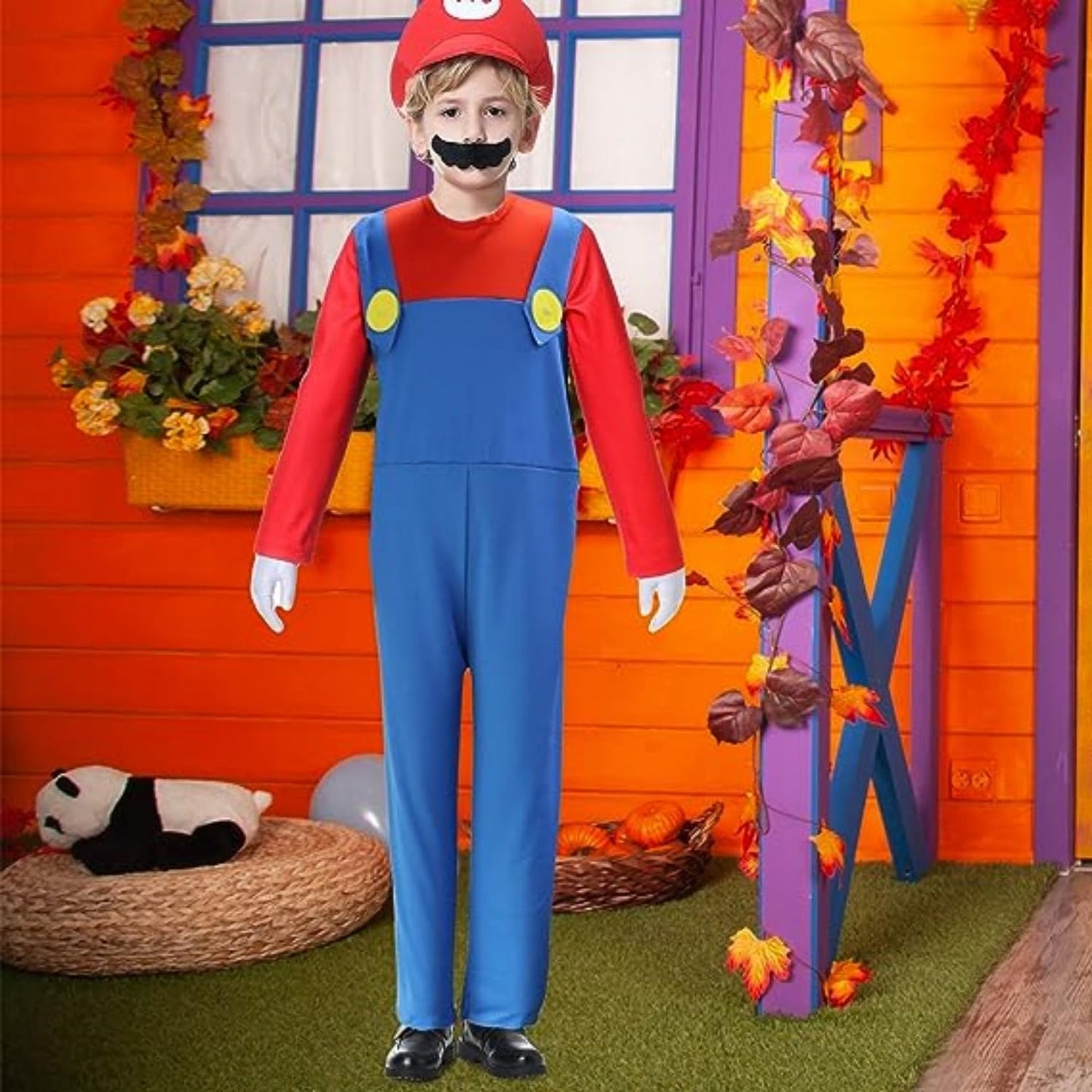 Boys Halloween Costumes,Super Brothers Costumes,With Gloves, Hat, Moustache,Fancy Dress Role Play Costumes (L)