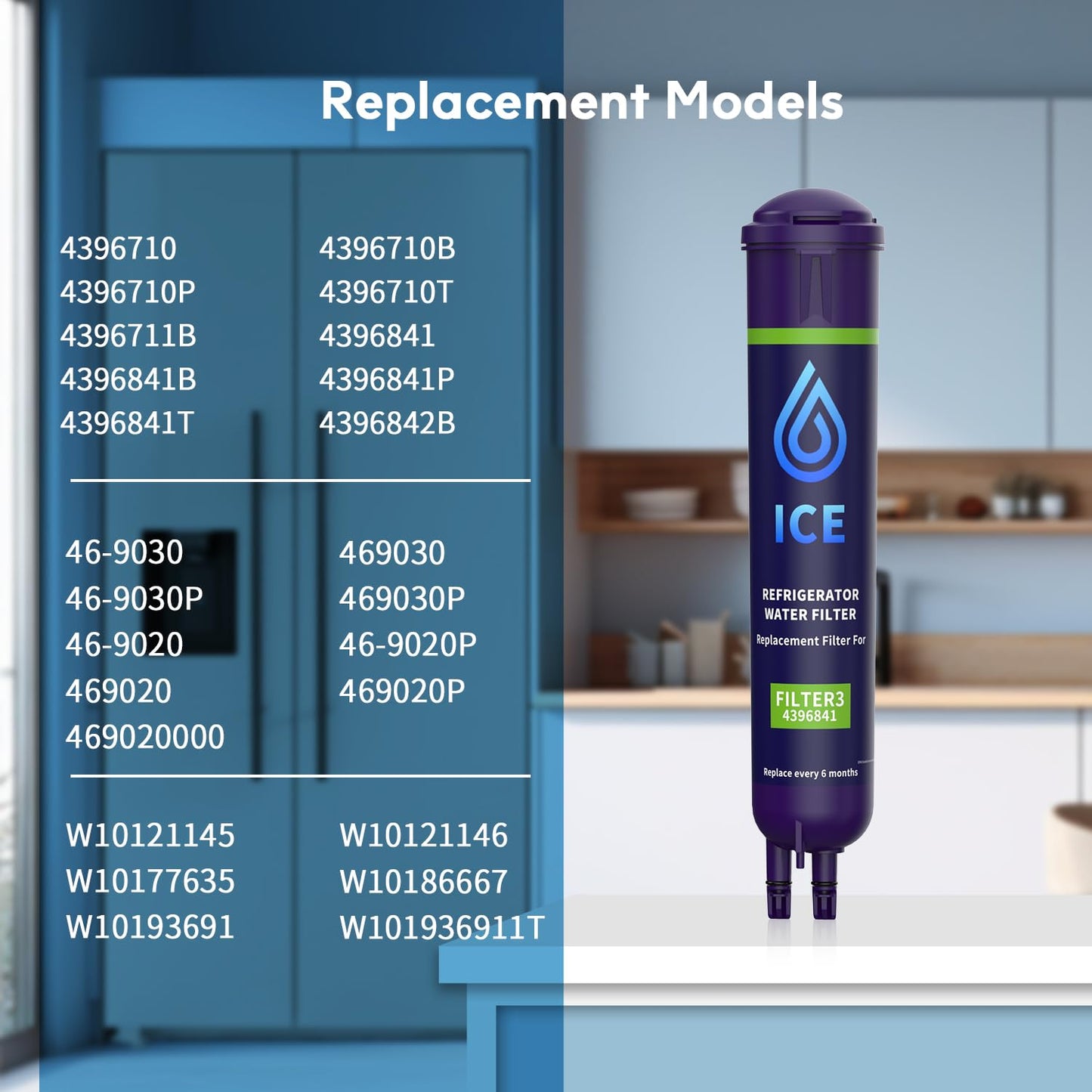 Perfect Ice Refrigerator Water Filter Compatible with Whirlpool EDR3RXD1,EDR3RXD1B,4396841,4396710,4396710P,4396710B, Kenm0re 9083,9030,46-9030(3 Pack Blue)
