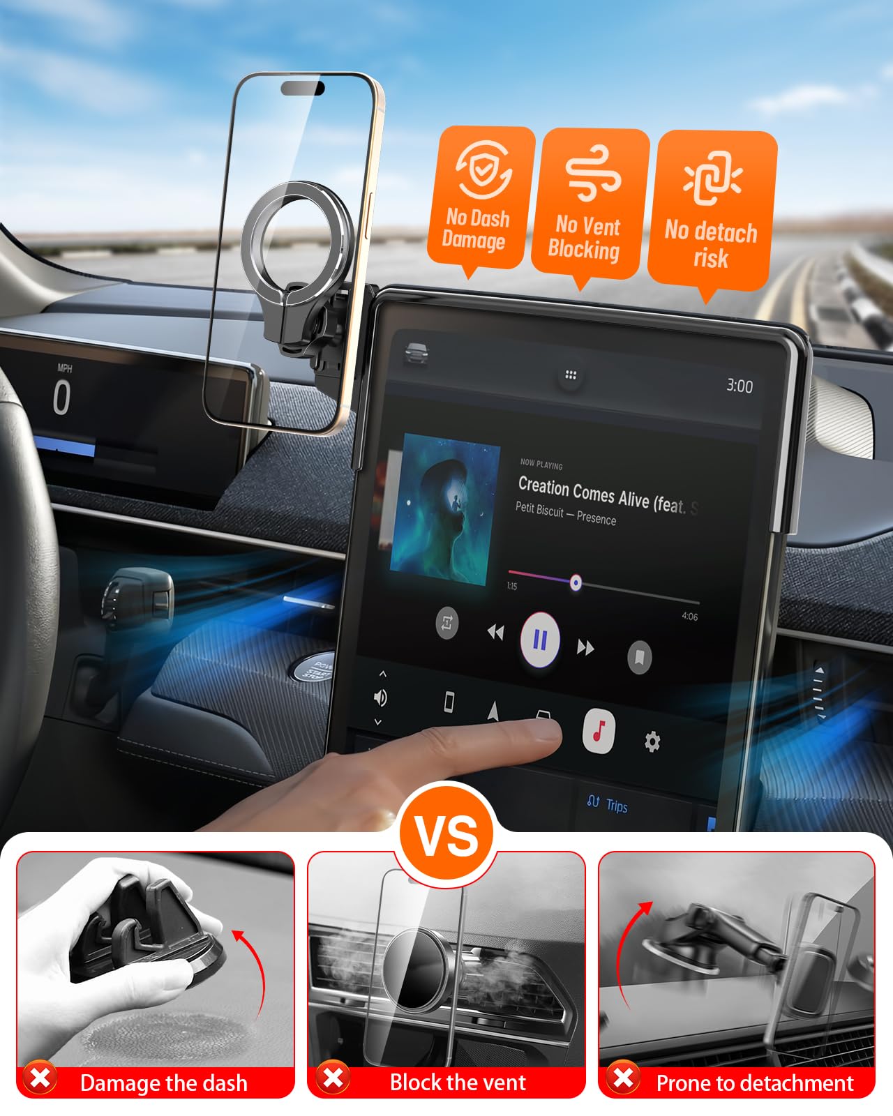 pop-tech Magnetic Car Mount Compatible with 2021-2026 Ford Mustang Mach-E, Strong Magnets Cell Phone Holder for MagSafe, Auto Accessories Touch Screen Mobile Stand Fits for All Phones