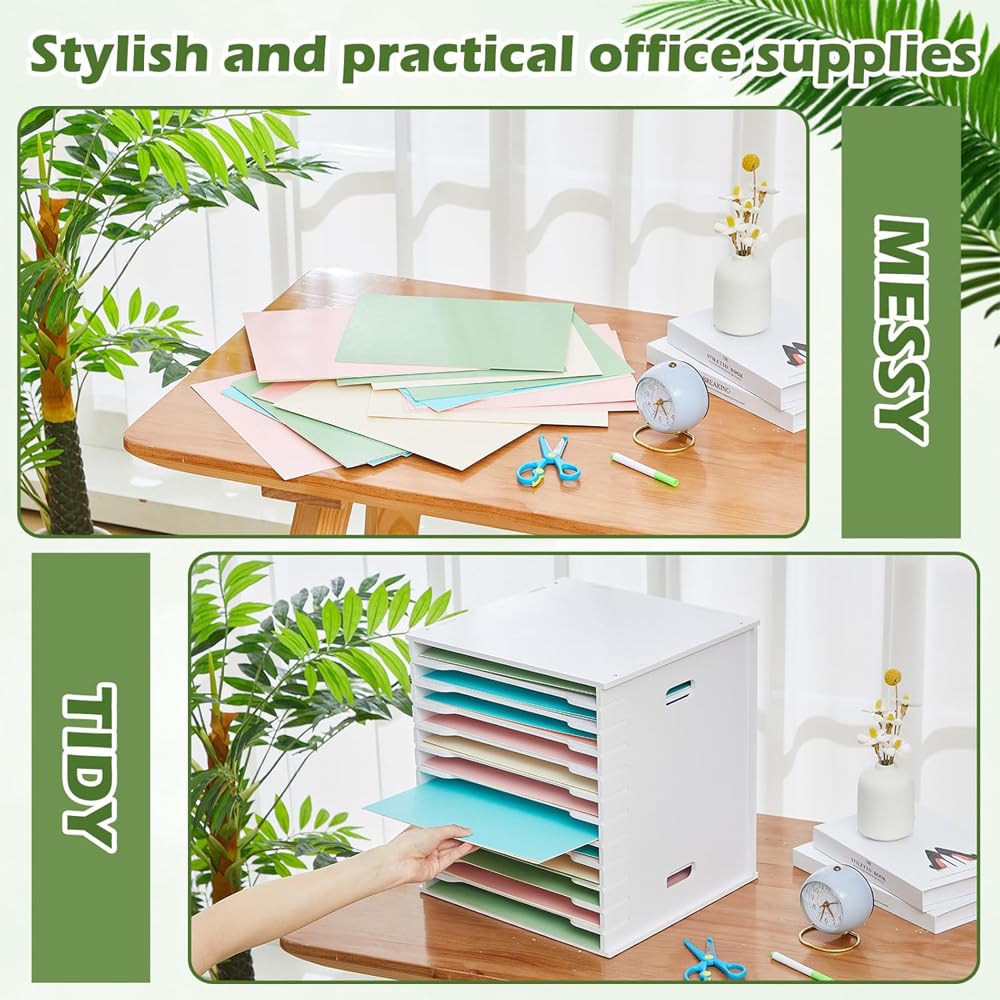 12x12 Scrapbook Paper Organizer Storage,12 Tier Desk File Organizer with Adjustable Shelves,12x12 Stackable Scrapbook Paper Storage Cube Letter Mail Tray for Home Office Classroom
