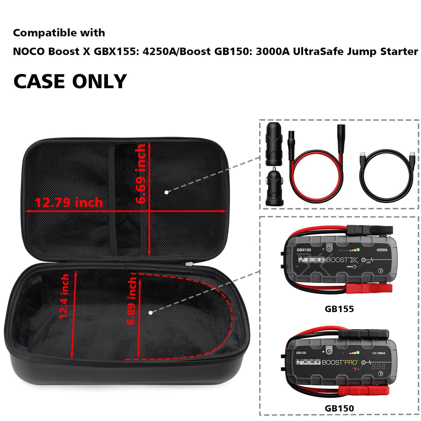 Gleegi EVA Protection Case Compatible with NOCO Boost X GBX155: 4250A/Boost GB150: 3000A UltraSafe Jump Starter, Portable Carrying Case for Car Battery Booster(CASE ONLY)