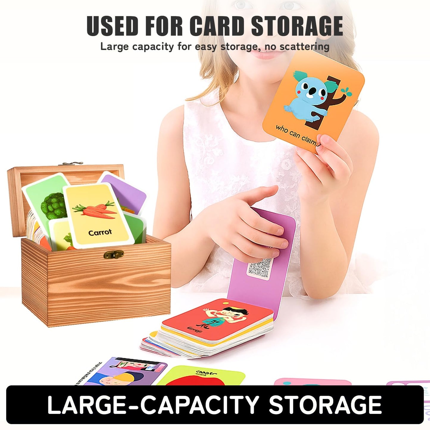 MOBYKE Index Card Holder 4x6, wooden Origanizer Recipe Box with 100 PCS Flash cards, 30 White Dividers, 1 Blank Sticker and 1 Letter Sticker, Flashcard Notecard Holders for Home Office