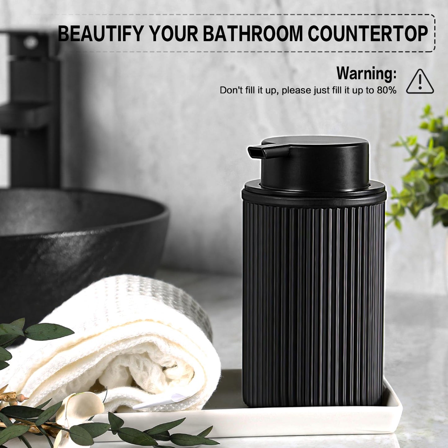 KASUNTING Matte Black Foaming Soap Dispenser, 2 Pack Ribbed Glass Foam Hand Soap Dispenser for Bathroom, Refillable Foaming Pump Bottle with Black Pump, Modern Dish Soap Foam Dispenser