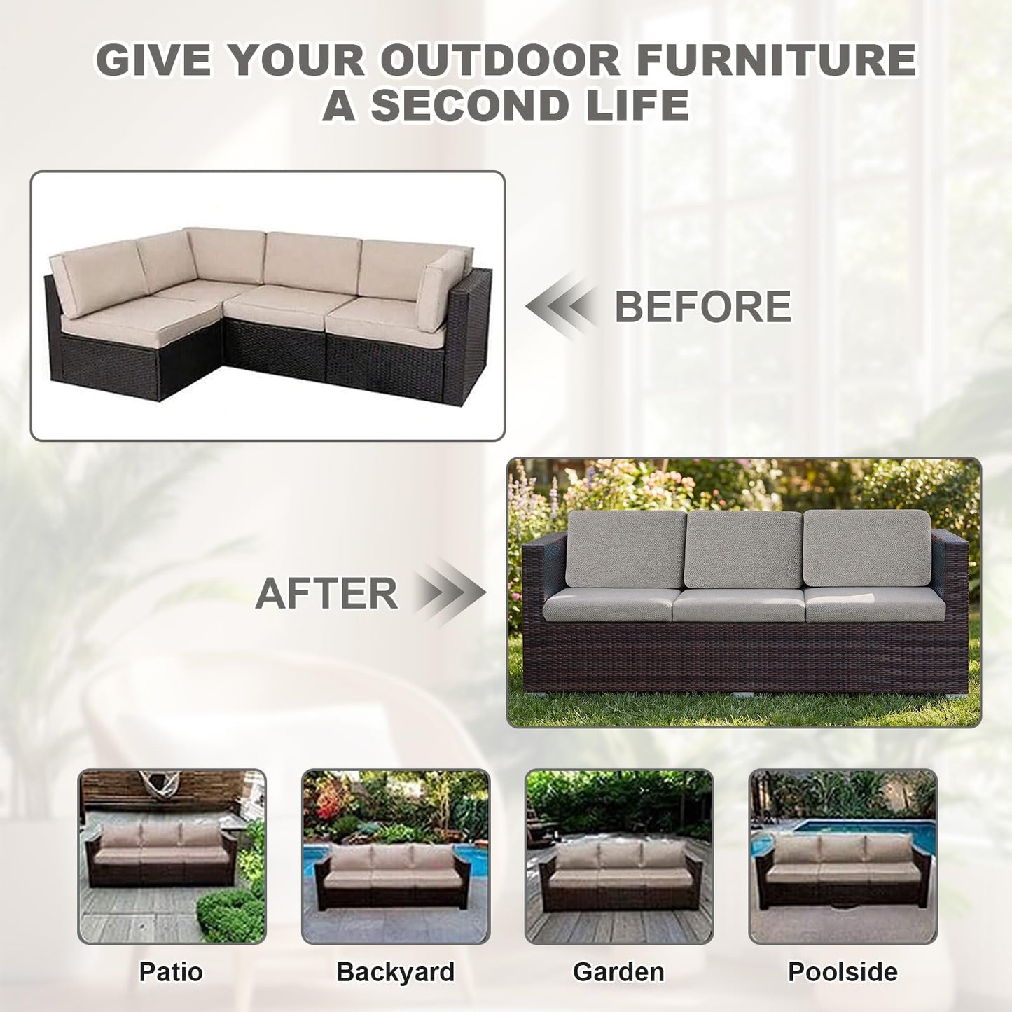 Outdoor Waterproof Couch Cushion Covers, Stretch Individual Patio Chair Cushion Outdoor Seat Cushion Pad Replacement Sofa Cushion Protector Sofa Slipcover (Tauqe, 6Pcs)