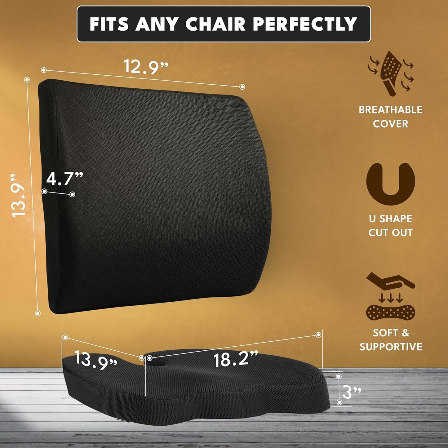 EcoNour Lumbar Support Pillow & Seat Cushion Back Support for Office Chair, Gaming, Wheel Chair & Car Seat | Gel Seat Cushion for Back and Butt Support, Tailbone, Sciatica & Coccyx Pain Relief