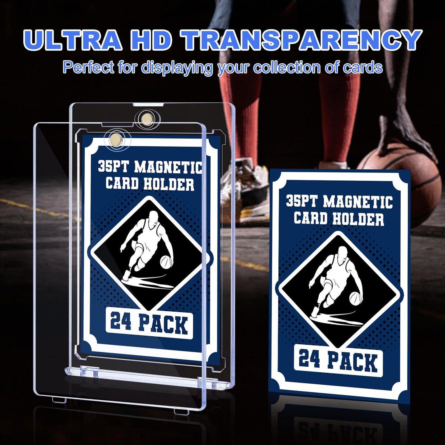 35pt Magnetic Card Holder for Trading Cards, 24 Pack Baseball Cards Protectors Hard Plastic for Collectible Sports Cards Acrylic Display Card Cases Fit 2.5x3.5in