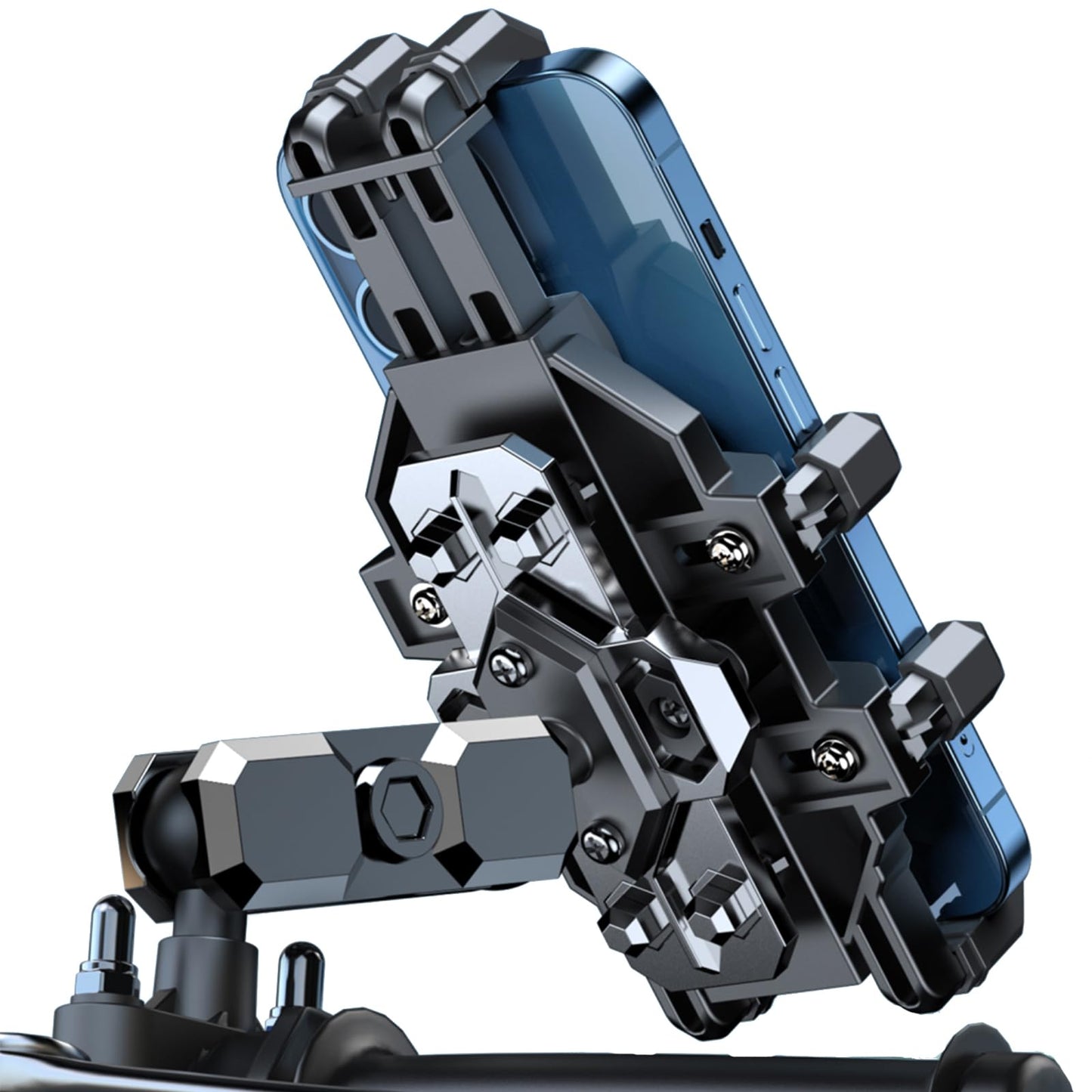 Cesicersi Motorcycle Phone Mount Holder - [Dual Dampener] [Anti Shake] Motorcycle Cell Phone Mounts,Adjustable Bike Phone Holder, Fit for iPhone Samsung LG Google All 4.7-7.2" Phones,Black