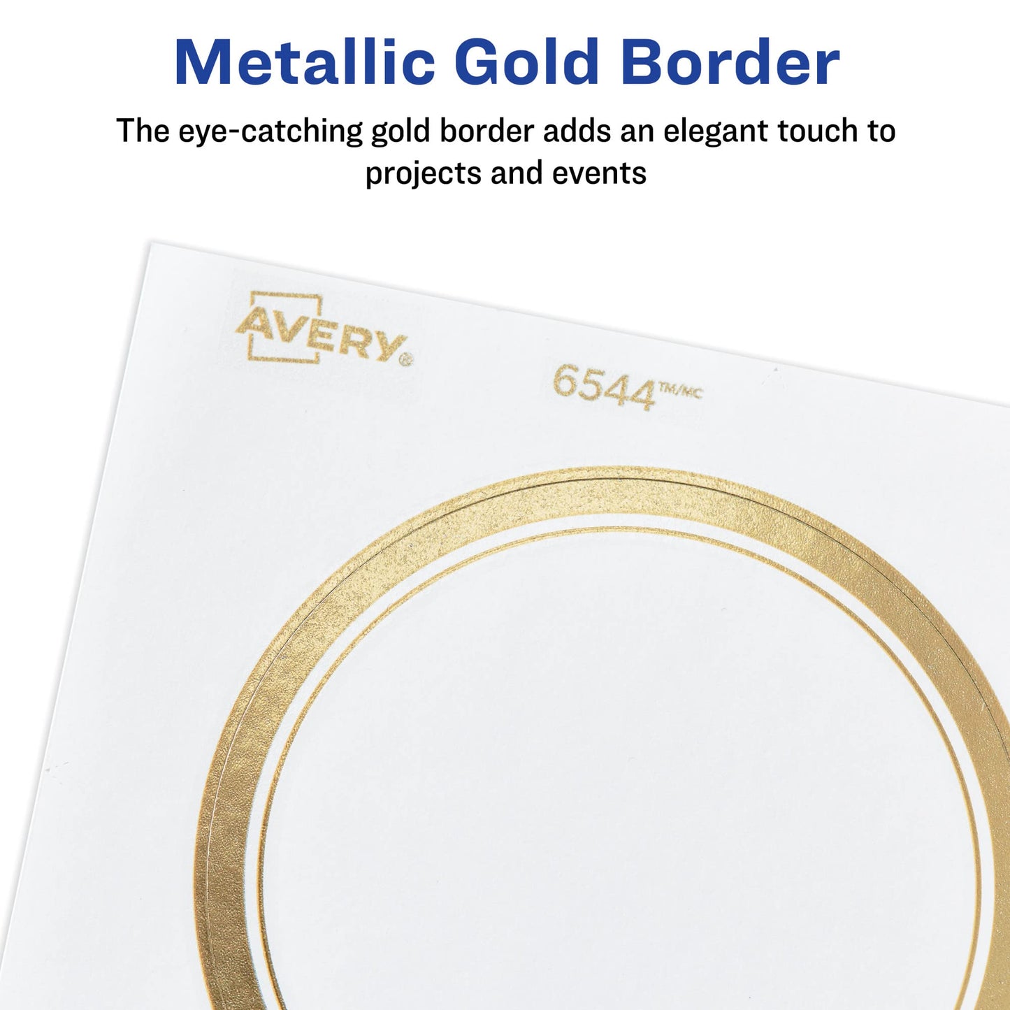 Avery Matte White Labels, Metallic Gold Borders, 3" x 3" Square Labels, 60 Total, Laser/Inkjet Printable (6542)