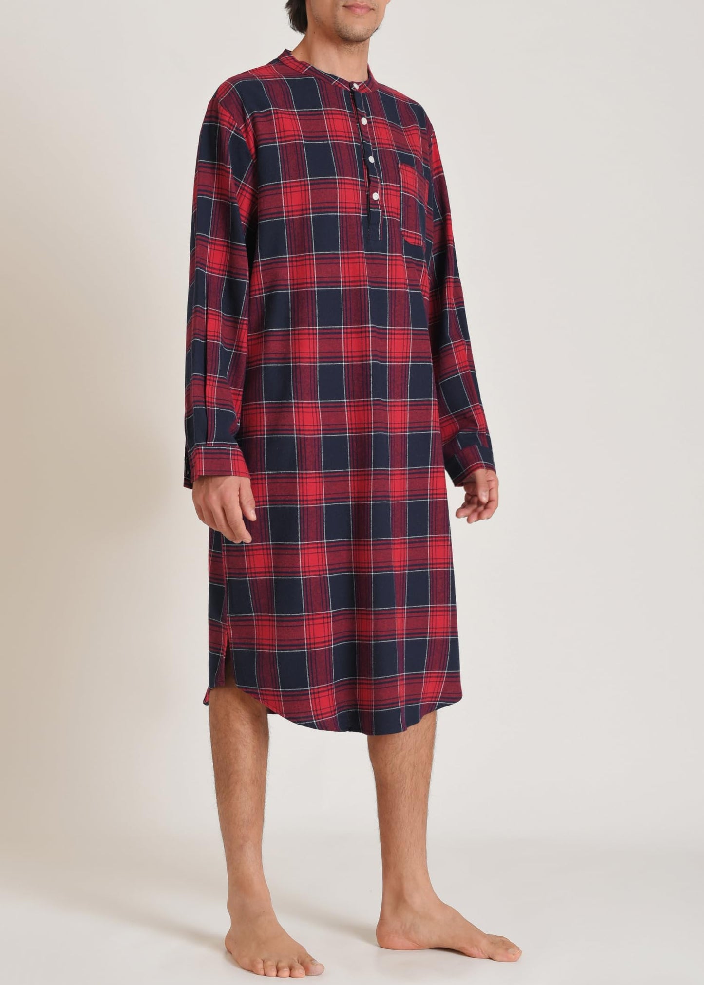 Latuza Men's Long Sleeves Cotton Flannel Nightshirt Nightgown, Red, X-Large