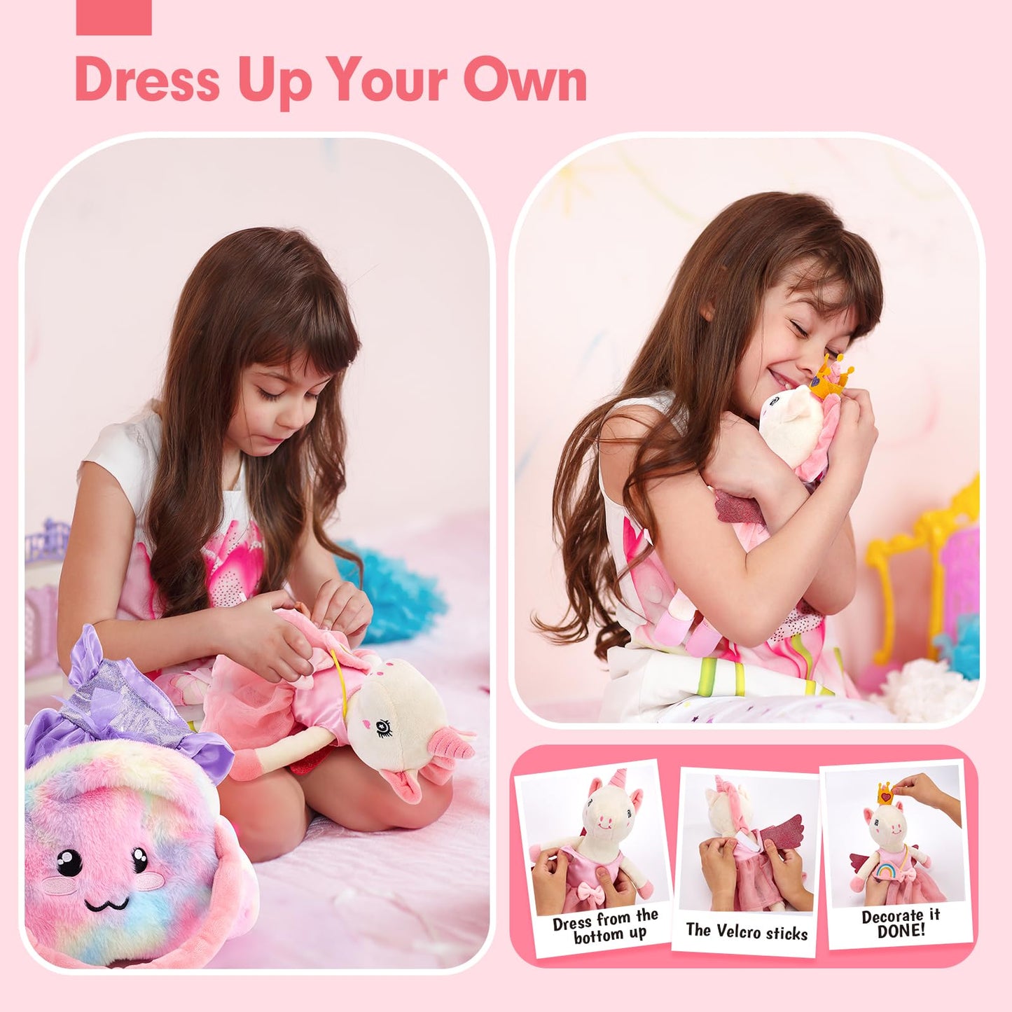 Unicorns Toys for Girls Age 4-6 Ballerina Doll Stuffed Animal Girl Toys Age 4-5 Ballet Dress up Doll 3 Set Clothes with Plush Bag 4 Year Old Girl Birthday Gifts 5 Year Old Girls Easter Basket Stuffers