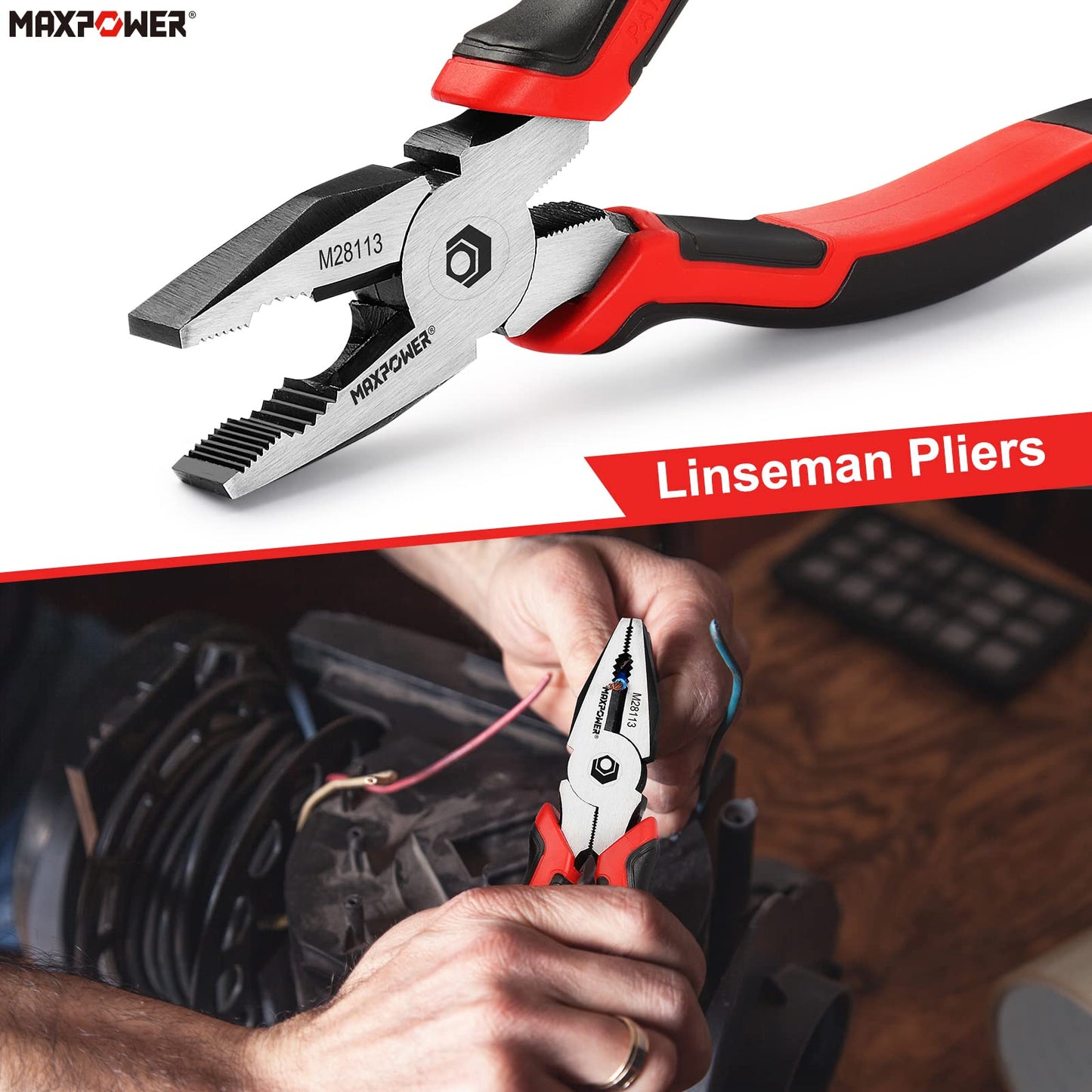 MAXPOWER 4 Piece Pliers Set, 8 inch Lineman Pliers, Diagonal Cutting and Long Nose Pliers, 10 inch Groove Joint Pliers