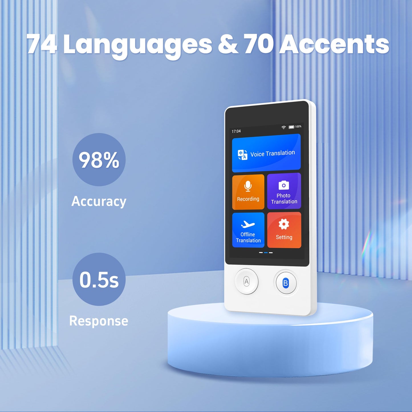 ANFIER AI Language Translator Device2025 Instant Translation in Real Time in 144 Languages Online| Offline| AI| Voice| Photo Translation for Business,Travel & Language Learning W12W