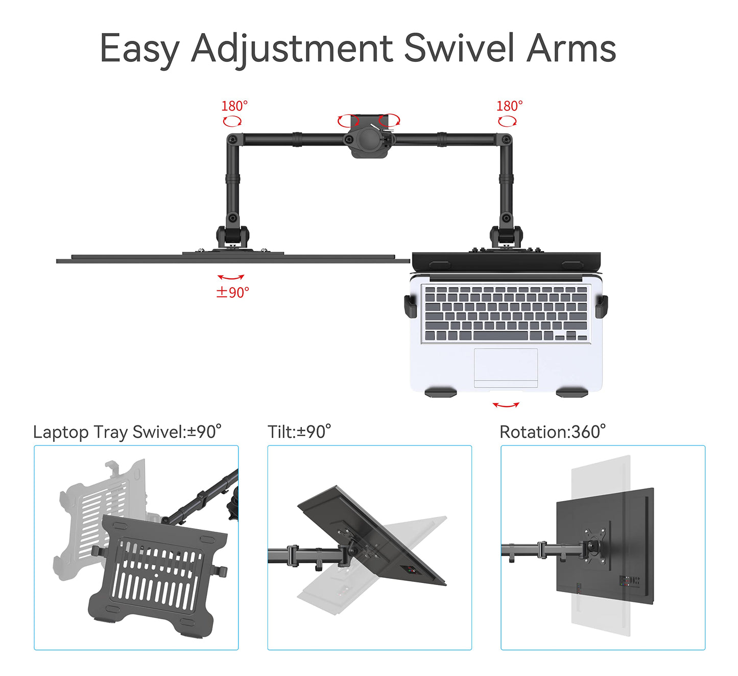 SHOPPINGALL Fully Adjustable Dual Monitor & Laptop Mount Stand for Laptop up to 17" Monitors up to 32" - SA-LH09