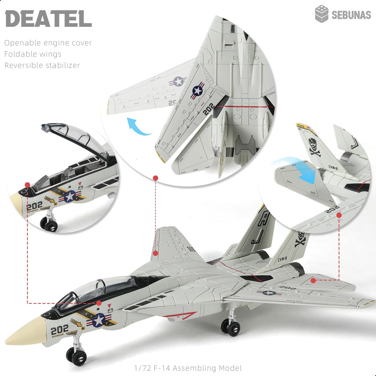 SEBUNAS 1:72 Scale F-14 Tomcat Fighter Jet Quick Build Model Kit Plastic Millitary F14 Toy Airplane Assembly Aircraft Model with Stand Gift for Kids (36PCS)