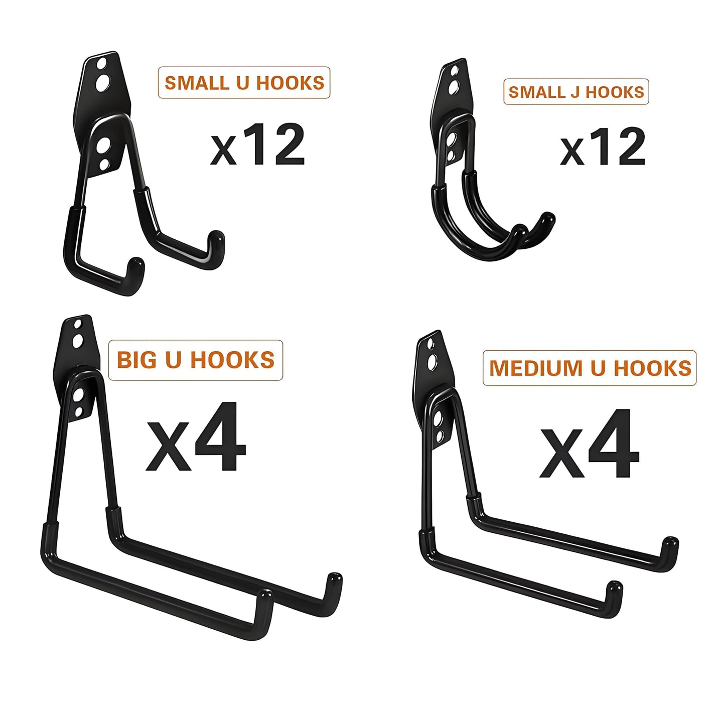 GUDEMAY 32-Pack Garage Hooks Heavy Duty - Utility Steel Tool Hangers for Garage Organization - Wall Mount Storage Organizer with Anti-Slip Coating for Ladders, Bikes and Garden Tools - Black