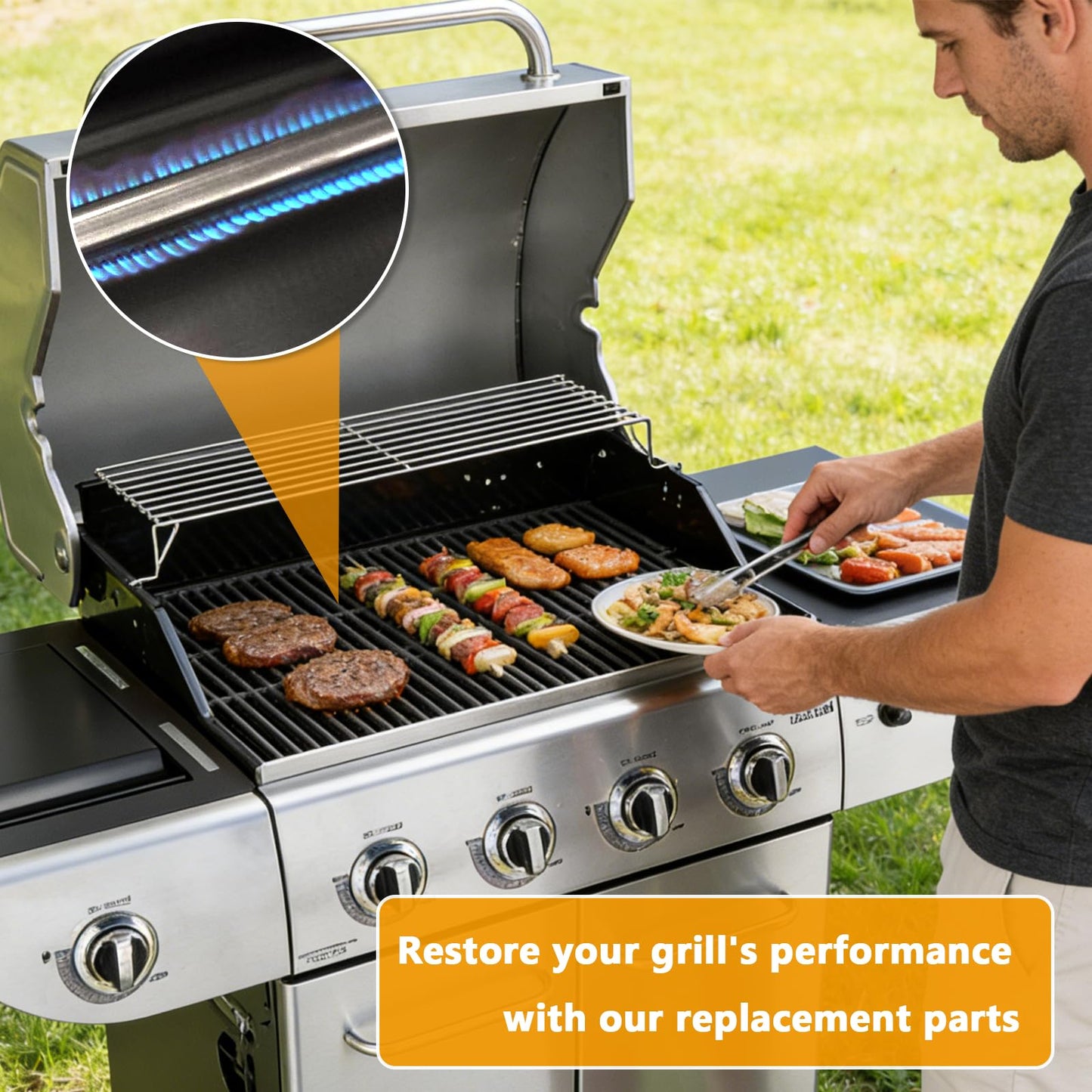 BBQ Replacement Parts Kit for Master Chef G45313 G45308 G45323 G45306 G45309 G45307 & Charbroil 463241313 463241013 463241413 Gas Grills, Heat Shield Plates and Grill Burner Tubes