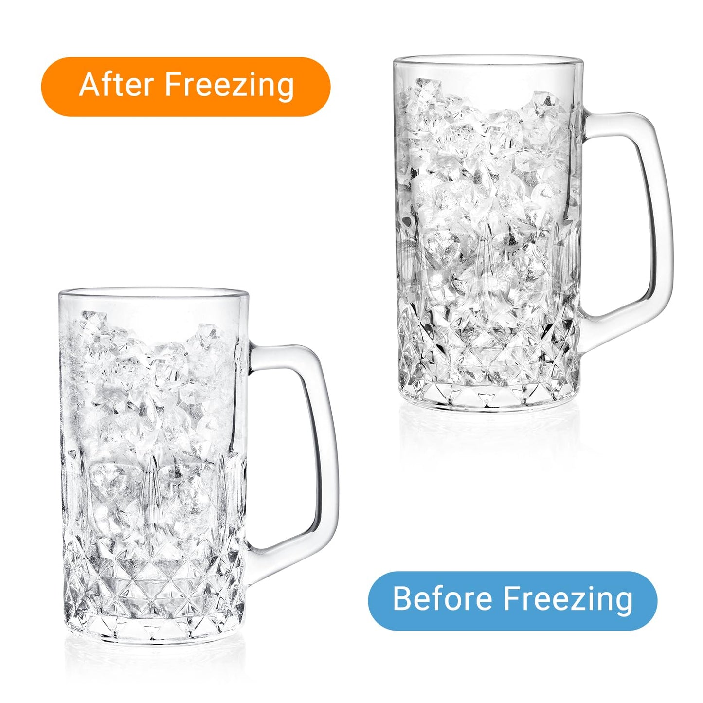 Whisquor Beer Mug Set of 4, 22oz Large Heavy Glass Beer Mugs with Handle, Clear Freezer Beer Glasses for Tea, Coffee, Best Gifts for Husband or Friend