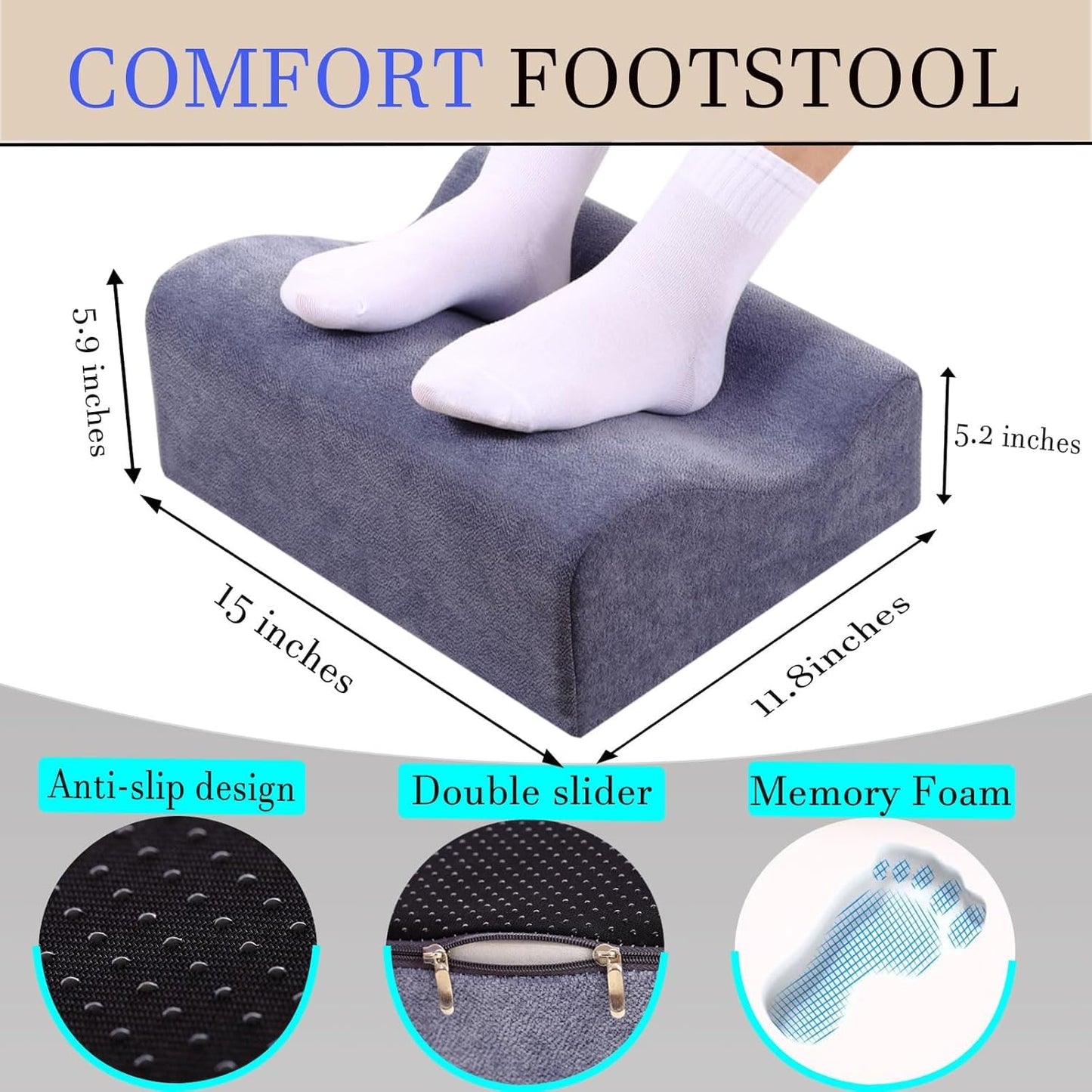 COMFelicify Foot Rest for Under Desk at Work,at Work Soft Ergonomic Footrest,Support Foot Pillow,Heel Chair,Leg Elevation Pillow,(Blue)