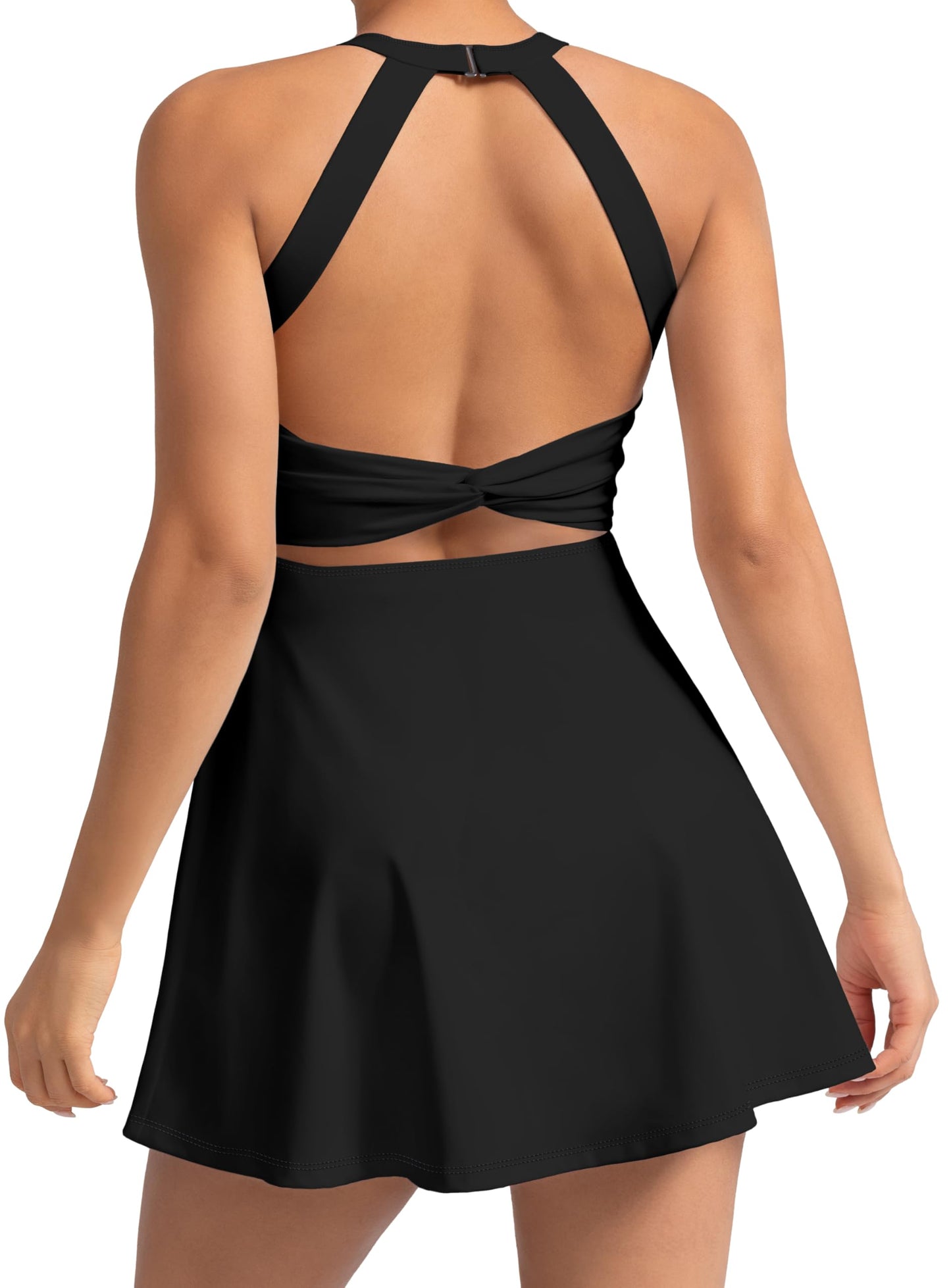 MIRITY Womens Activewear Tennis Dress - Built in Shorts with Pockets and Bra Golf Athletic Workout Dresses, Black, X-Large
