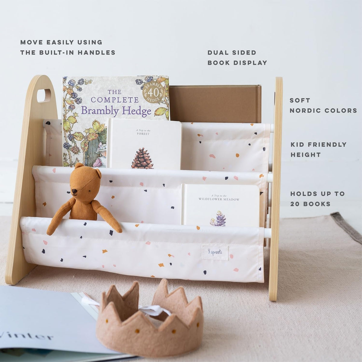 3 Sprouts Kids Portable Bookshelf - Double Sided Toddler Bookshelf for Children - Baby Book Shelf - Toddler Montessori Book Shelf - Small Nursery Bookcase Kids - Bibliotheque Enfant - Terrazzo Cream