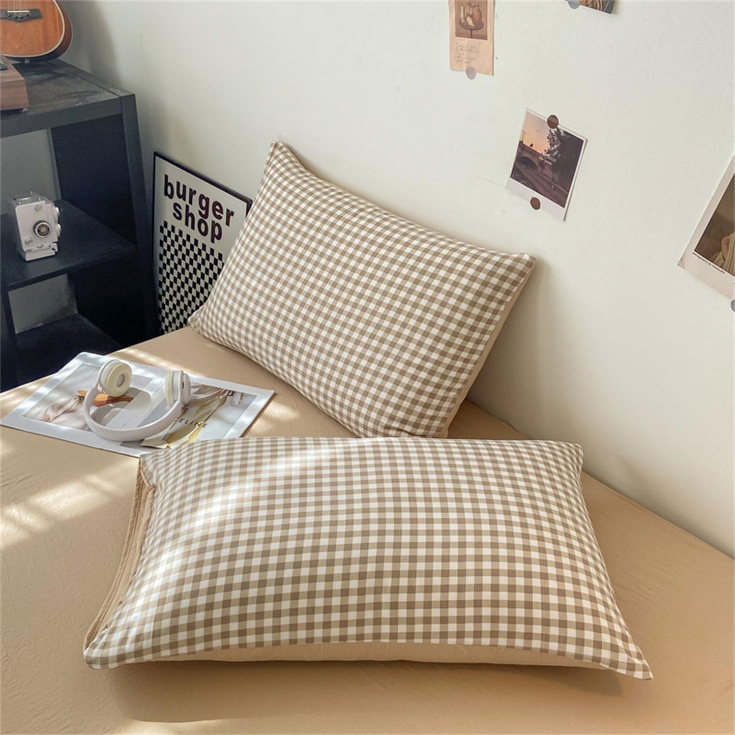 Nayoroom Gingham Duvet Cover Queen Size Brown Tan Plaid Checkered Comforter Cover Grid Farmhouse Dorm Bedding Set 3 Pcs Soft Breathable Washed Microfiber Gifts for Women Men