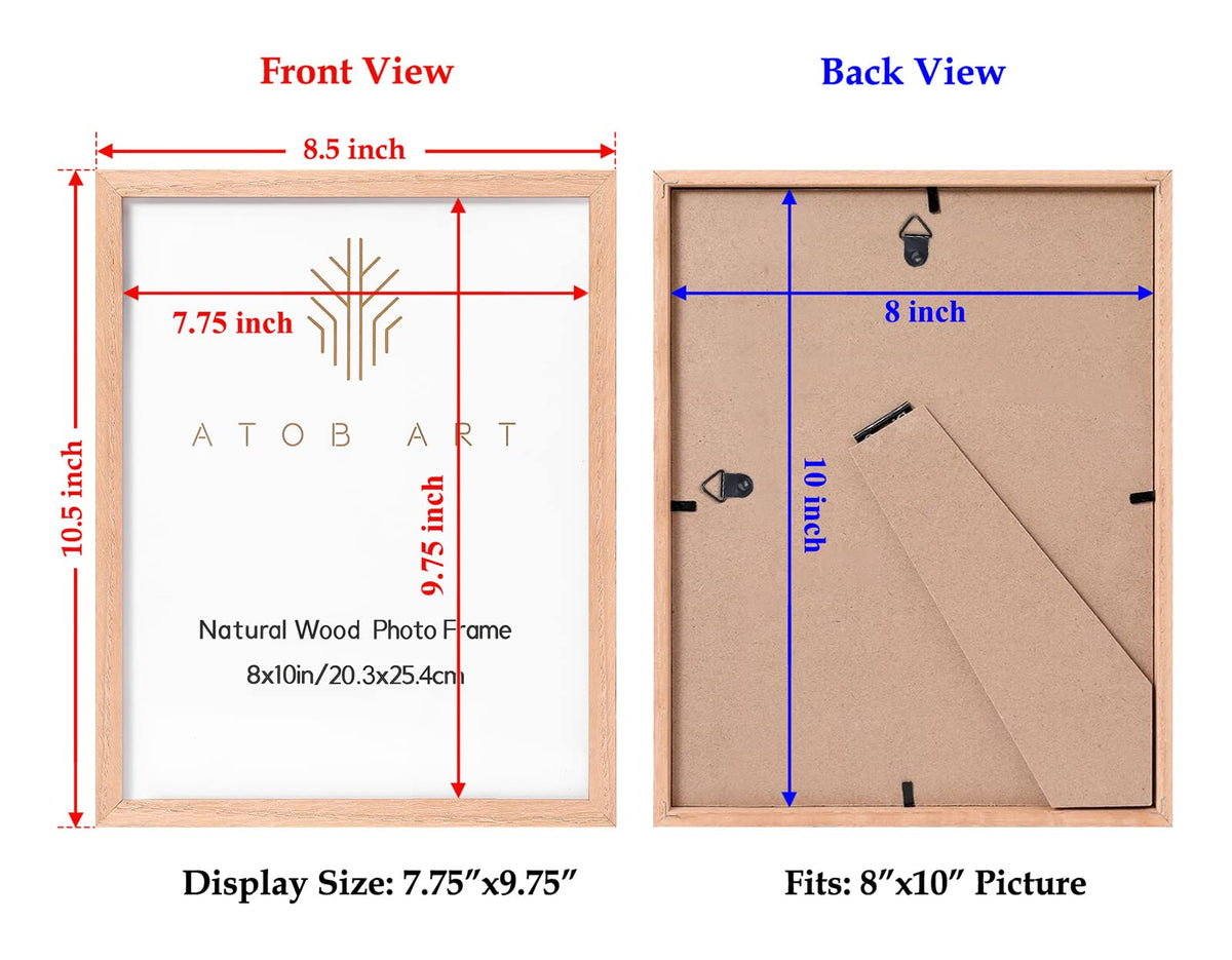 ATOBART 8x10 Solid Wood Picture Frames, 6 Pack OAK Photo Frame Set with Real Glass Cover, Natural Wood Color Frames, for Wall Mounting or Tabletop Display