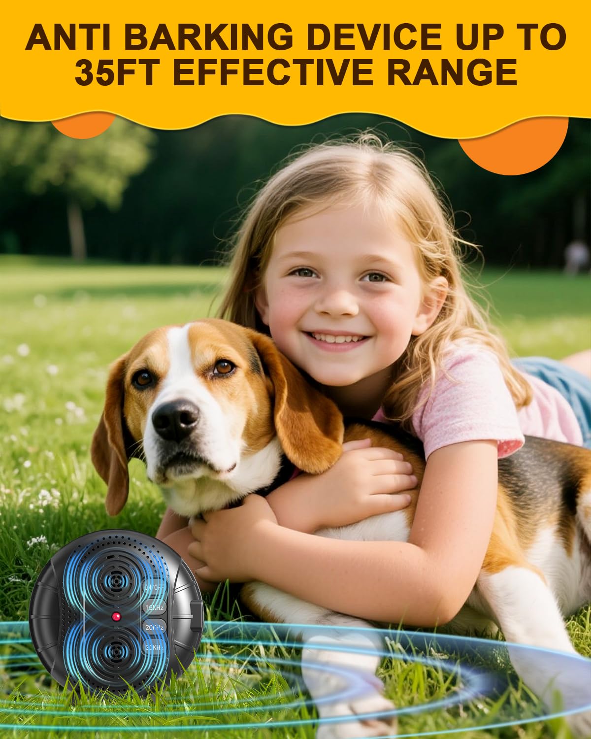 Anti Barking Device for Dogs – Rechargeable Ultrasonic Bark Box with 3 Adjustable Modes, Safe Dog Bark Deterrent Device & Dog Barking Silencer UP to 35FT for Indoor and Outdoor Use