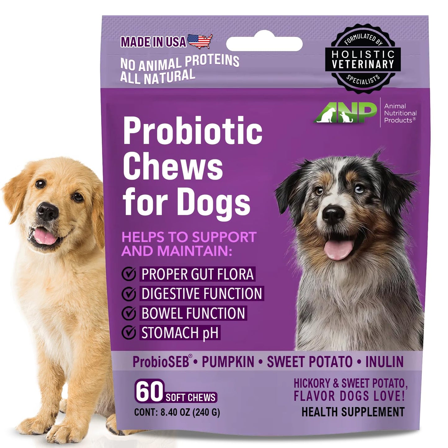 ANP Advanced Prebiotic & Probiotic Natural Chews for Dogs - No Animal Proteins, Gut Flora Health, Clinically Studied ProSEB Multi® for Digestive Health, Including Diarrhea Relief and Bowel Stability