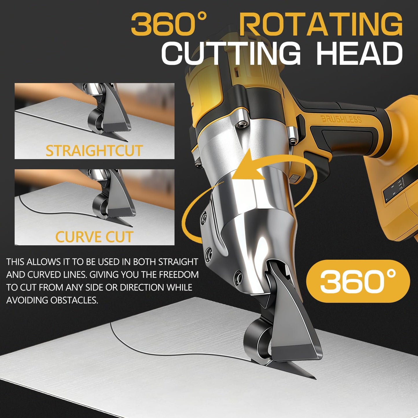 Cordless Metal Shear for DeWalt 20V Max Battery, 588N.m Electric Metal Scissors for Cutting 0-3mm Stainless Sheet, Metal, Iron, Carpet, Leather, Cardboard (Bare Tool, Without Battery)