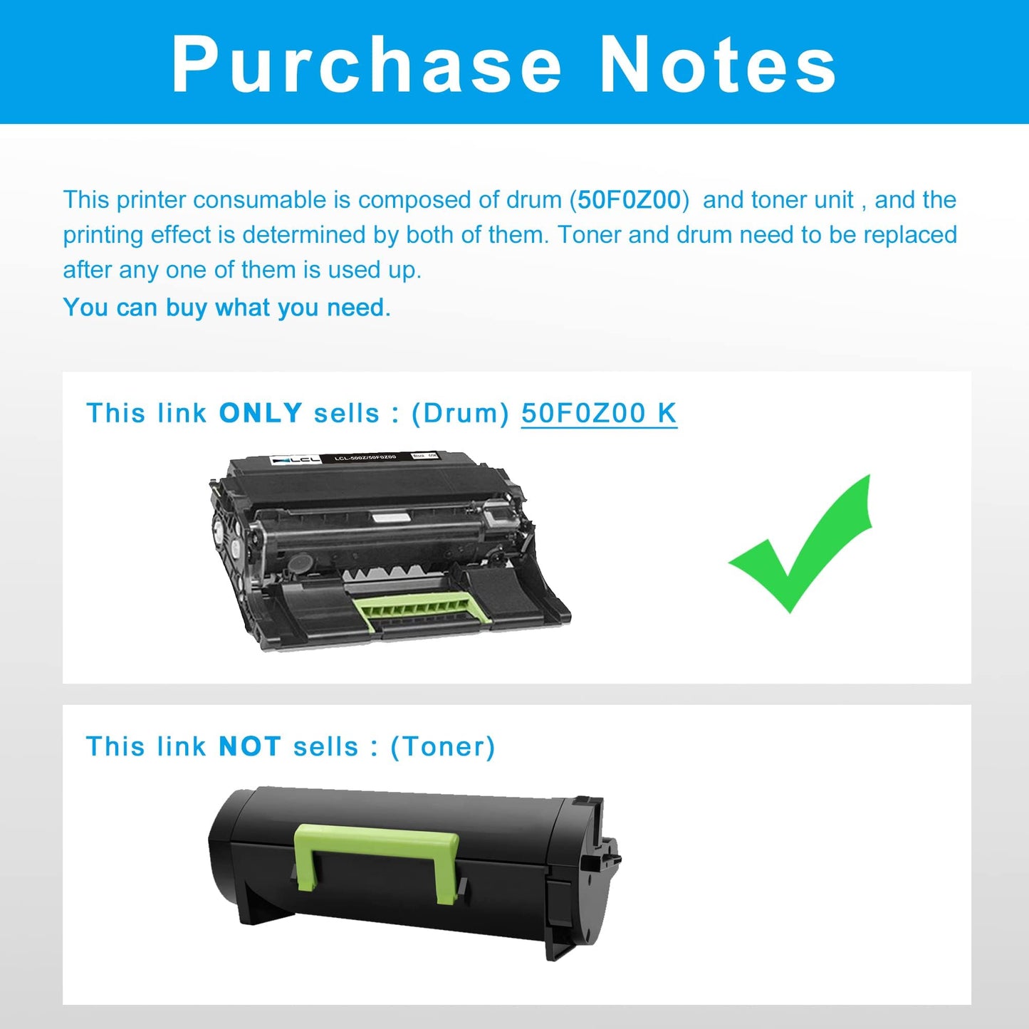 LCL Remanufactured Drum Unit for Lexmark 500Z 500ZG 50F0Z00 50F0ZA0 50F0Z0G (1-Pack) for Lexmark MS310d MS310dn MX310dn MS410d MS410dn MX410de MS415DN MS510dn MX511dte MS610DN MS317DN MS417DN MS517DN