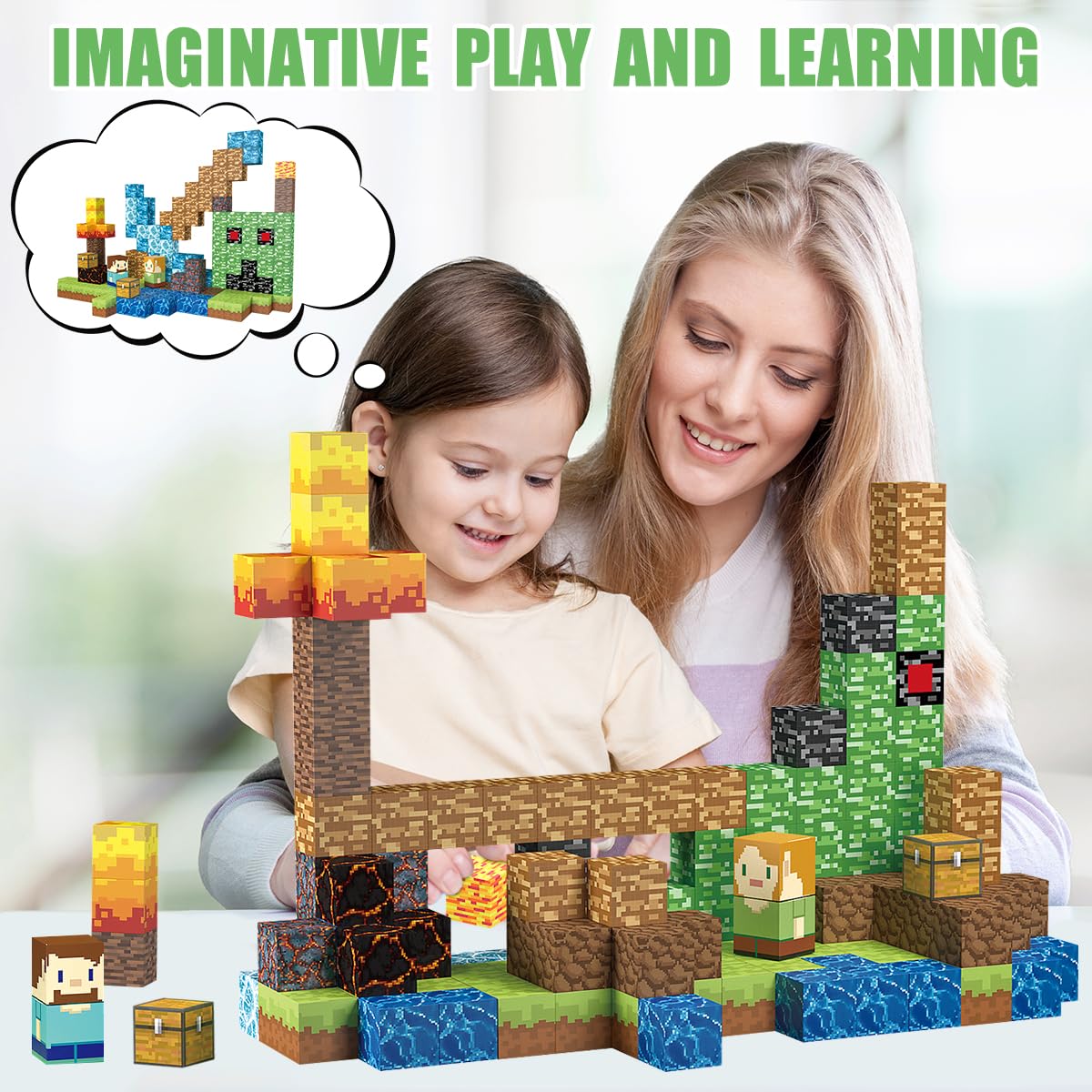 1 Inch Magnetic Blocks Building Blocks 160Pcs Set, Magnet Building Toy Set Magnet Constructions Stacking Toys STEM Sensory Educational Christmas Birthday Gifts for Toddler Boys Girls