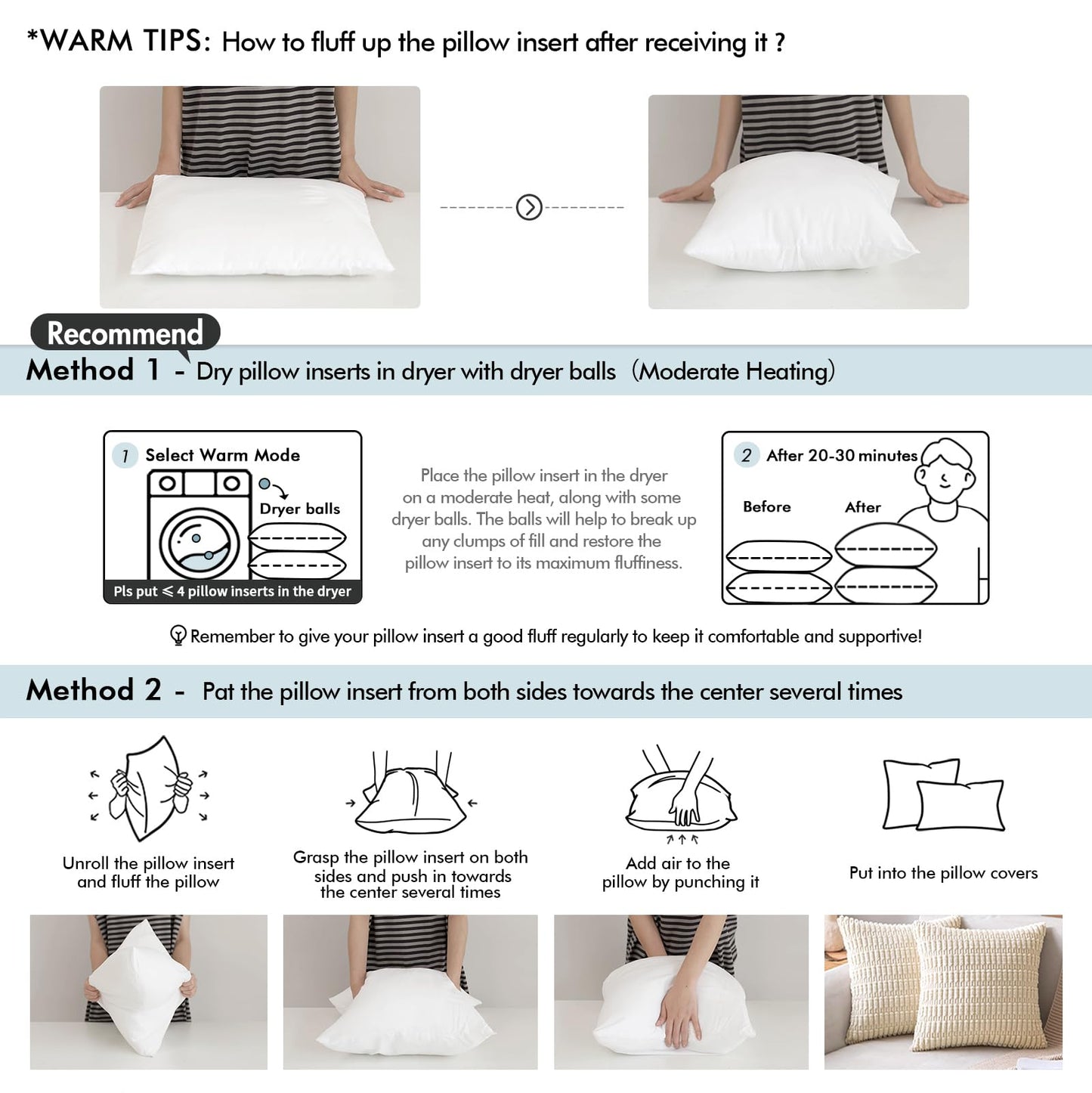 MIULEE Pack of 4 Pillow Insert 12x20 Inches Outdoor Waterproof Throw Pillow Insert Premium Hypoallergenic Stuffer Sham Rectangle for Bed Couch Sofa Cushion Patio Furniture