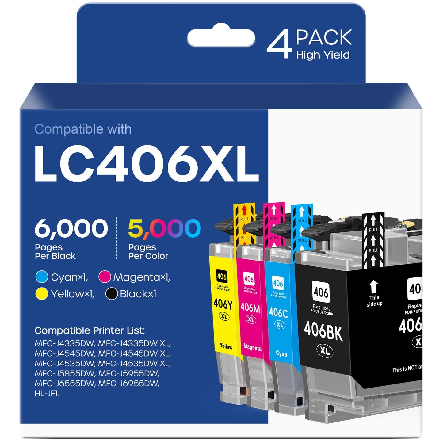 Belietop Compatible LC406XL Ink Cartridges Fit for LC406 XL LC406XL Ink Cartridge Compatible with Brother MFC-J4335DW MFC-J5855DW MFC-J6555DW MFC-J4535DW Printer (4 Pack BK/C/M/Y)