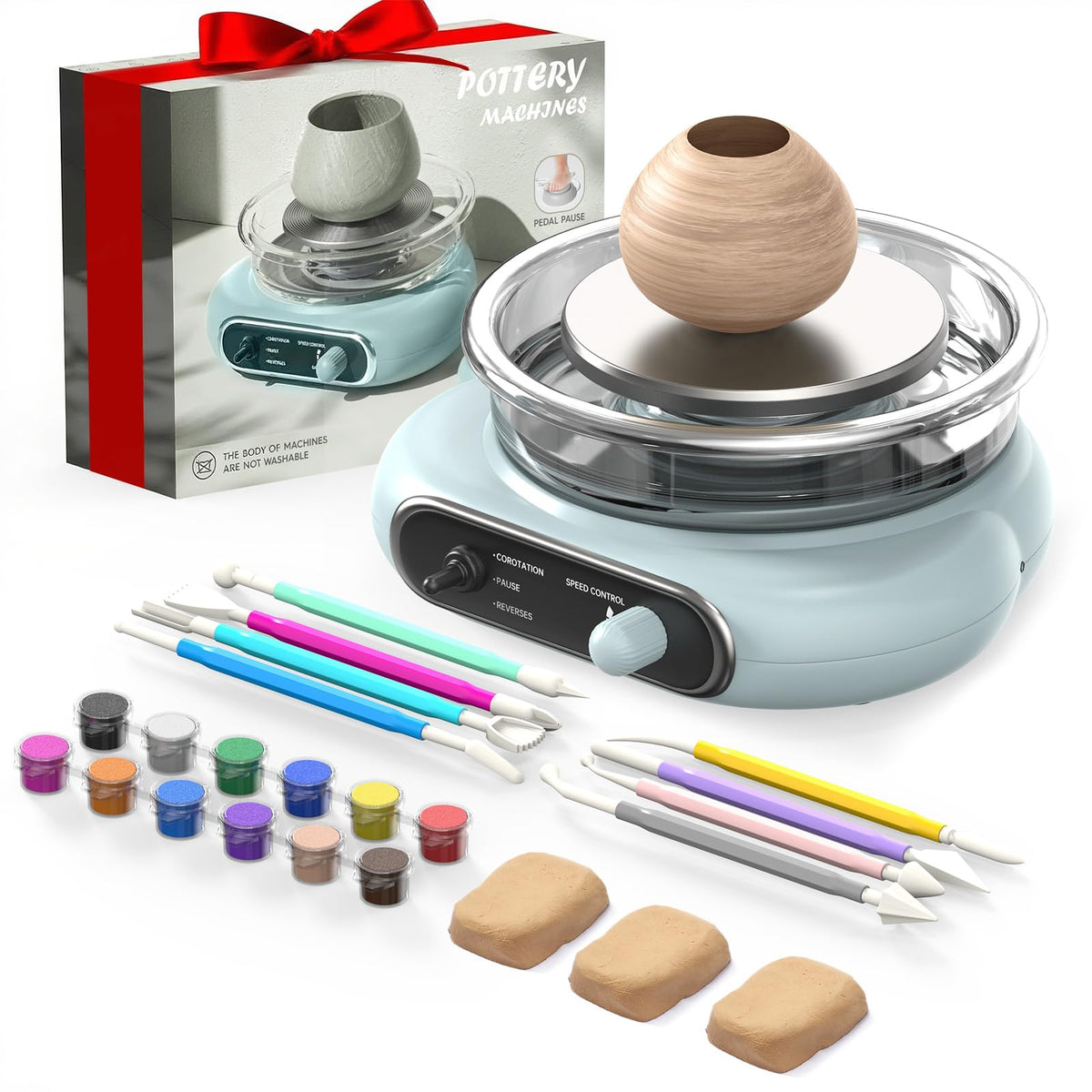 Alldeer Mini Pottery Wheel Kit - 4.7" Electric Clay Wheel with Foot Pedal, Adjustable Speed & Forward/Reverse Rotation Ceramic Wheel, Tiny Clay Spinner for Adults and Beginners (Green)