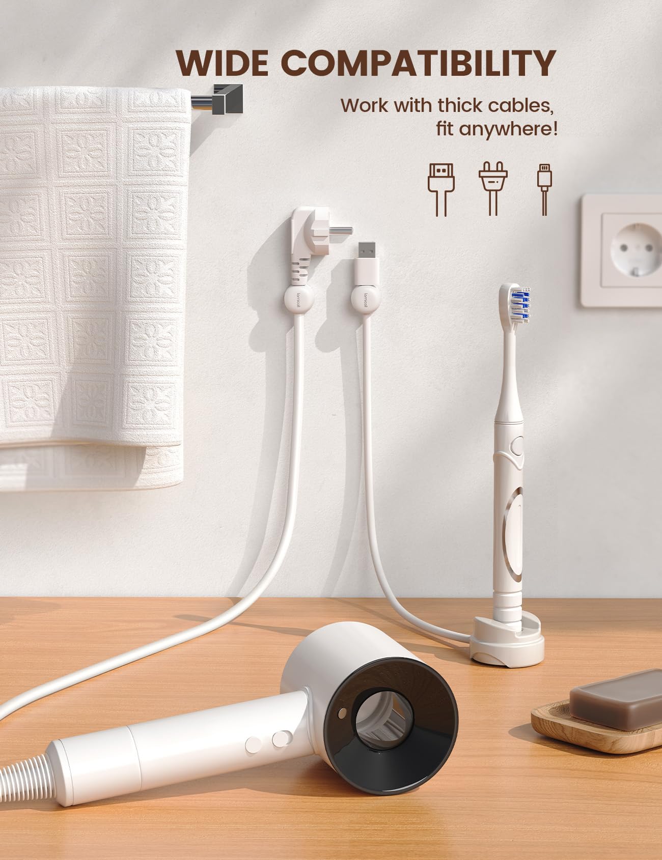 Lamicall 12 pcs Rotatable Cable Spring Organizer Clips Holder Cable Management, White, Mom Gift