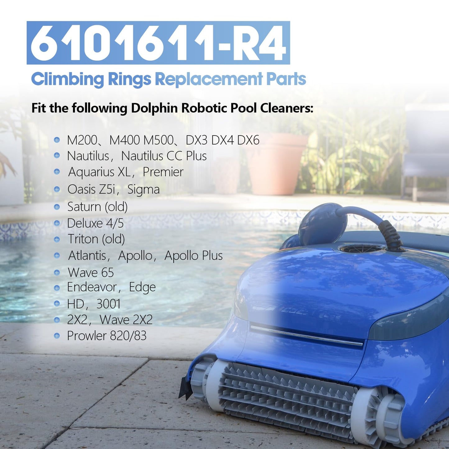 Pool Cleaner Accessories, The Climbing Ring Replacement 6101611-R4, Timing Track 9985006-R2 and 3884997-R6 Guide Wheels Pulley Gears Combo Kits for Maytronics Dolphin Nautilus cc Plus Parts