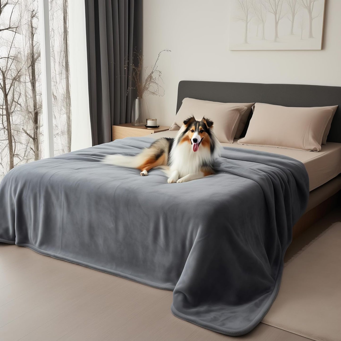Waterproof Throw Blanket – Leakproof, Spill-Proof Flannel Blanket for Bed, Couch, Kids & Pets Protection, Reversible Water-Proof Design (Moon Grey & Starlit Grey, 40x60”)