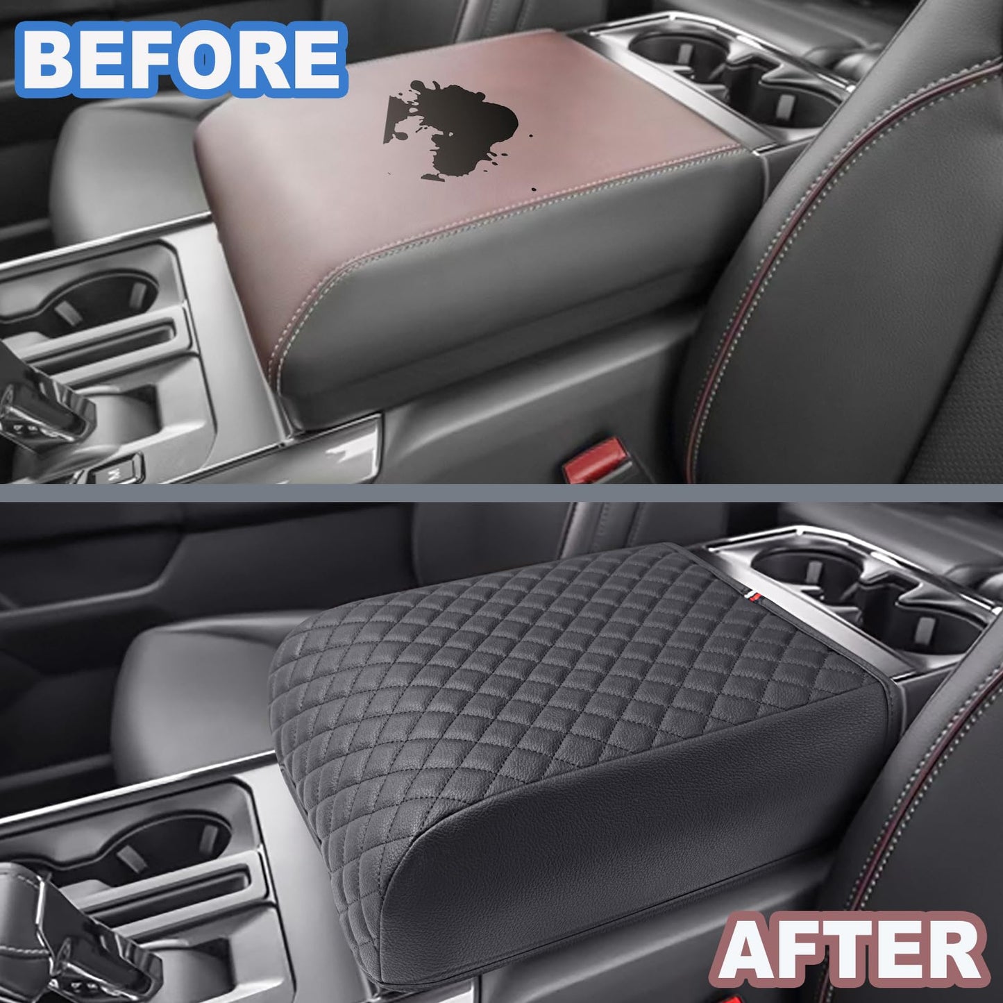 PIMCAR Center Console Cover for 2021-2026 Ford F150 PU Leather Armrest Cushion Protector Interior Accessories (Only fit for Full Bucket Seat)